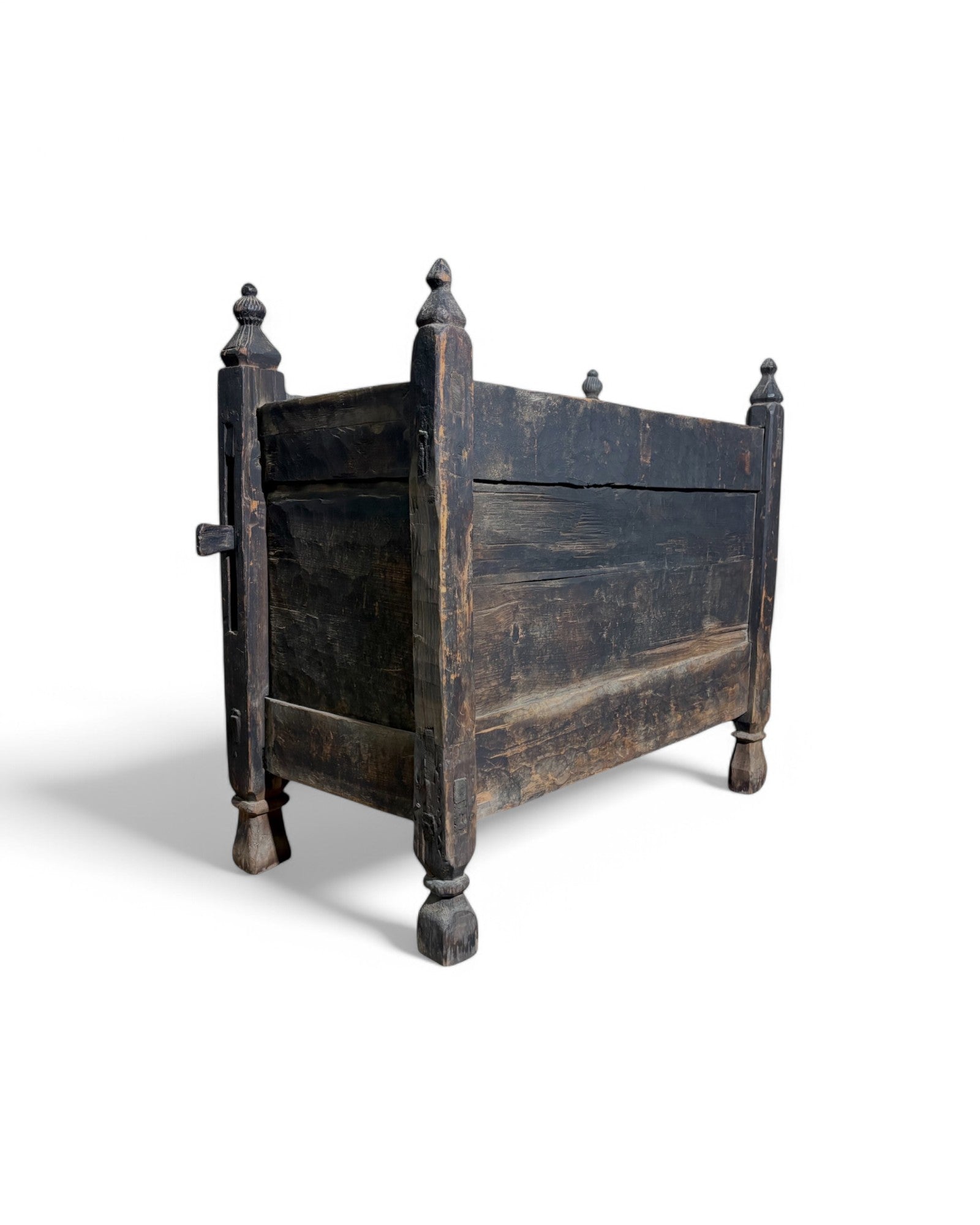Royal Indian Engraved Black Antique Sliding Door Buffet