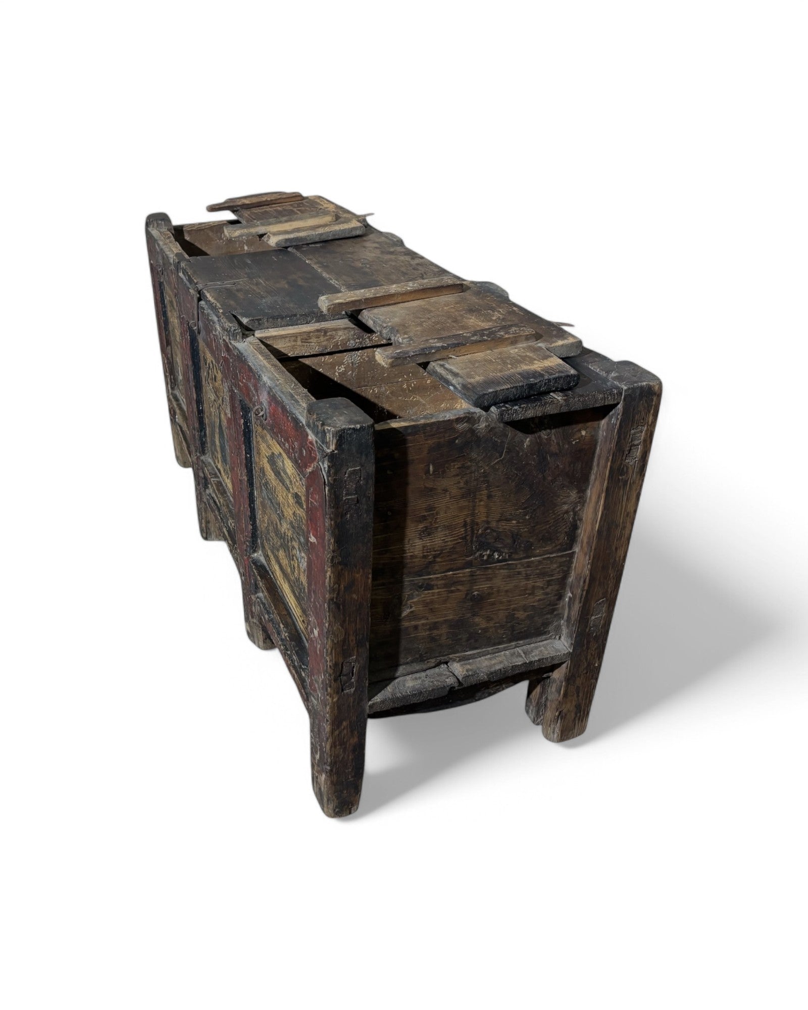 Antique Chinese Scenic Hand Painted Tri-Compartment Chest