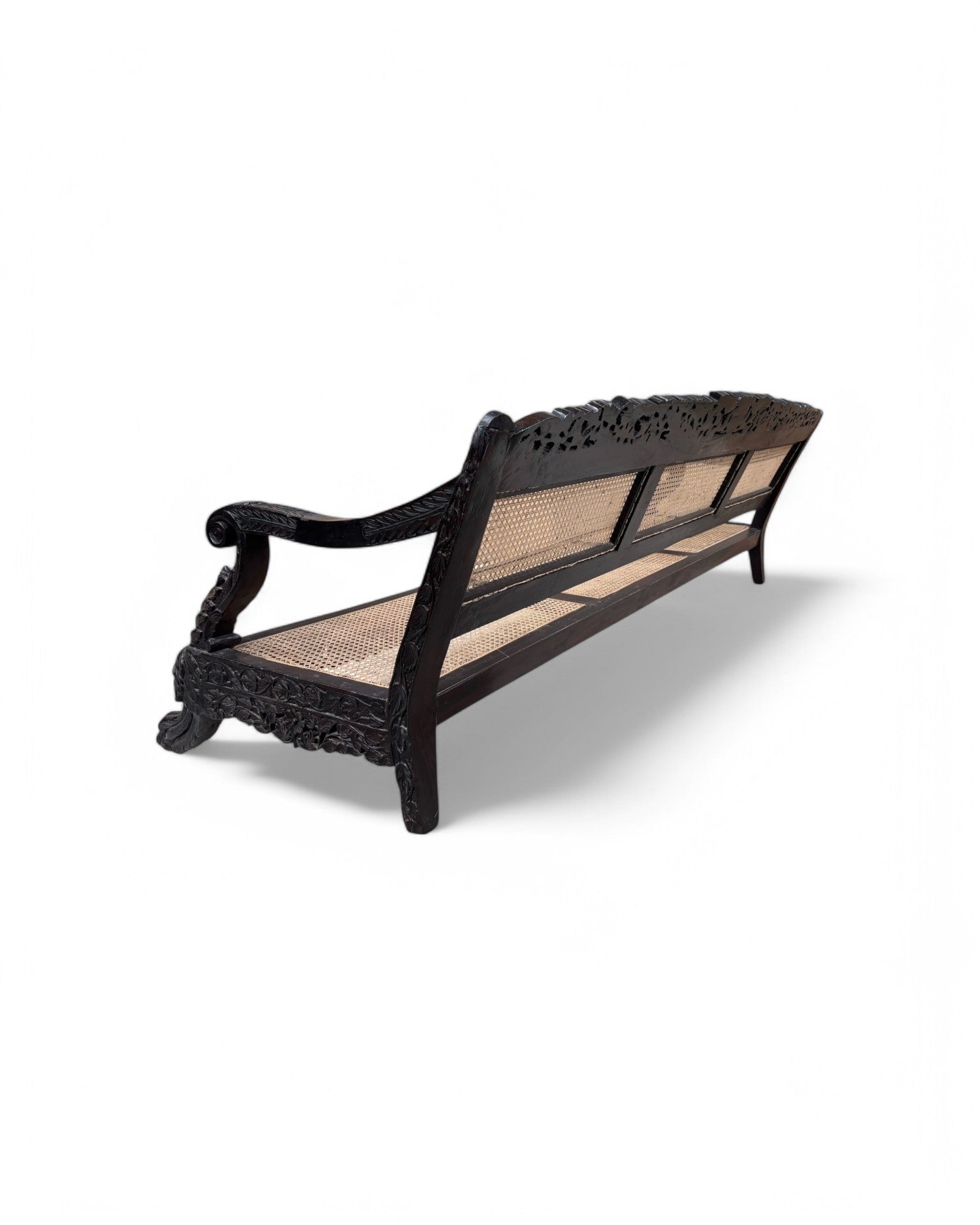 Anglo-Indian Colonial Style Rosewood & Cane Long Bench