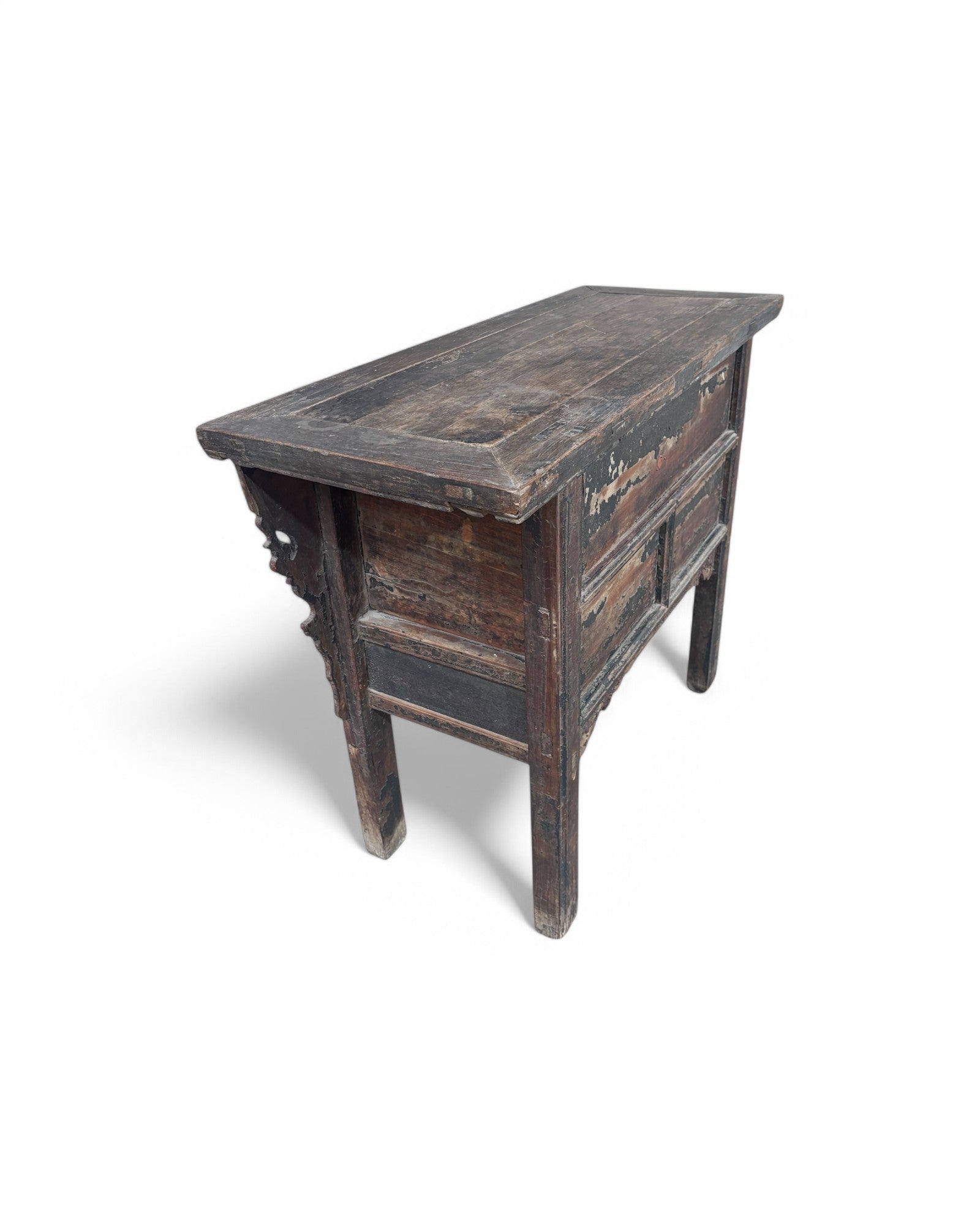 Antique Chinese Distressed Maroon & Black Floral Studded Sideboard