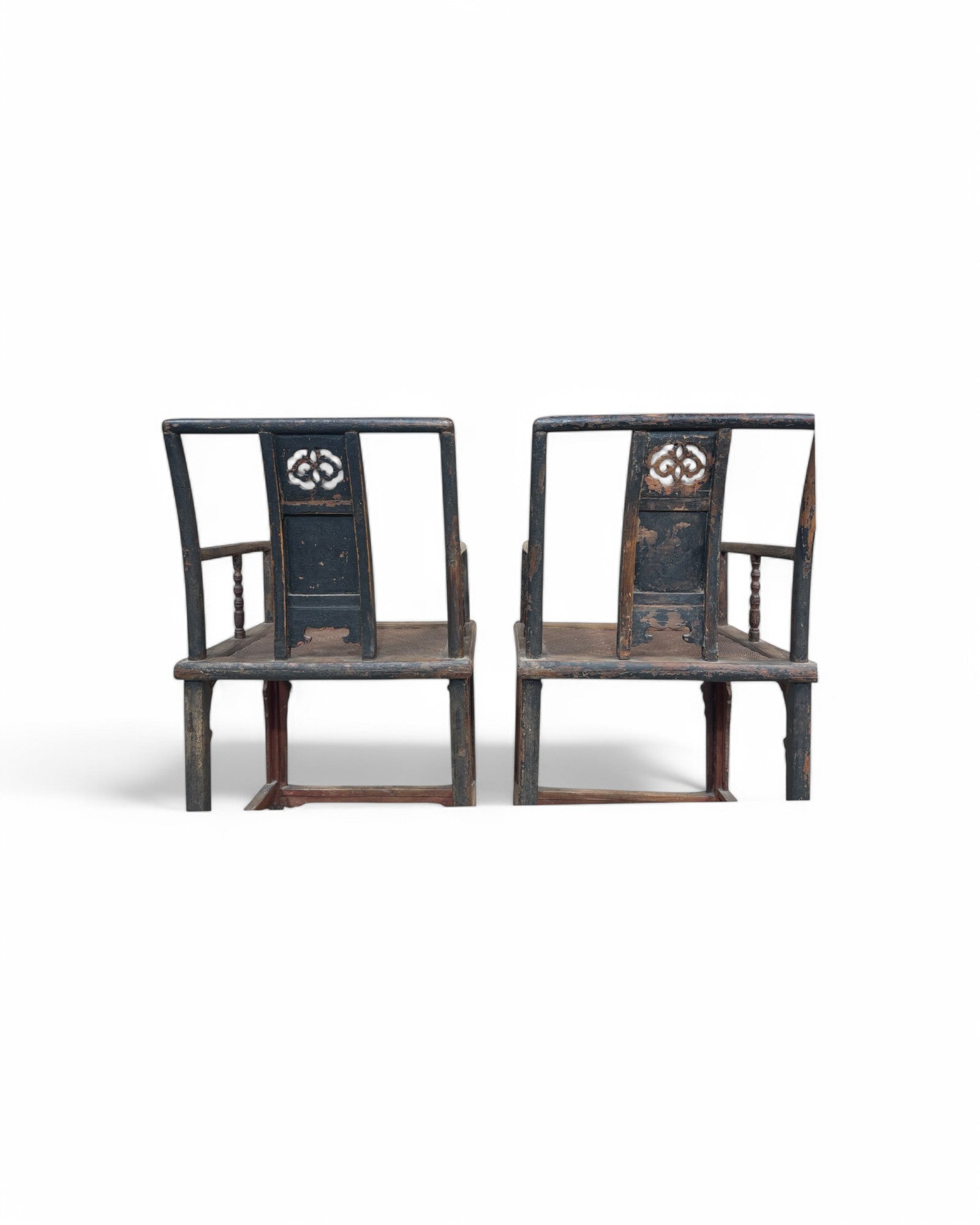Ming Dynasty Elm Wood & Bamboo Matted Armchairs - Set of 2