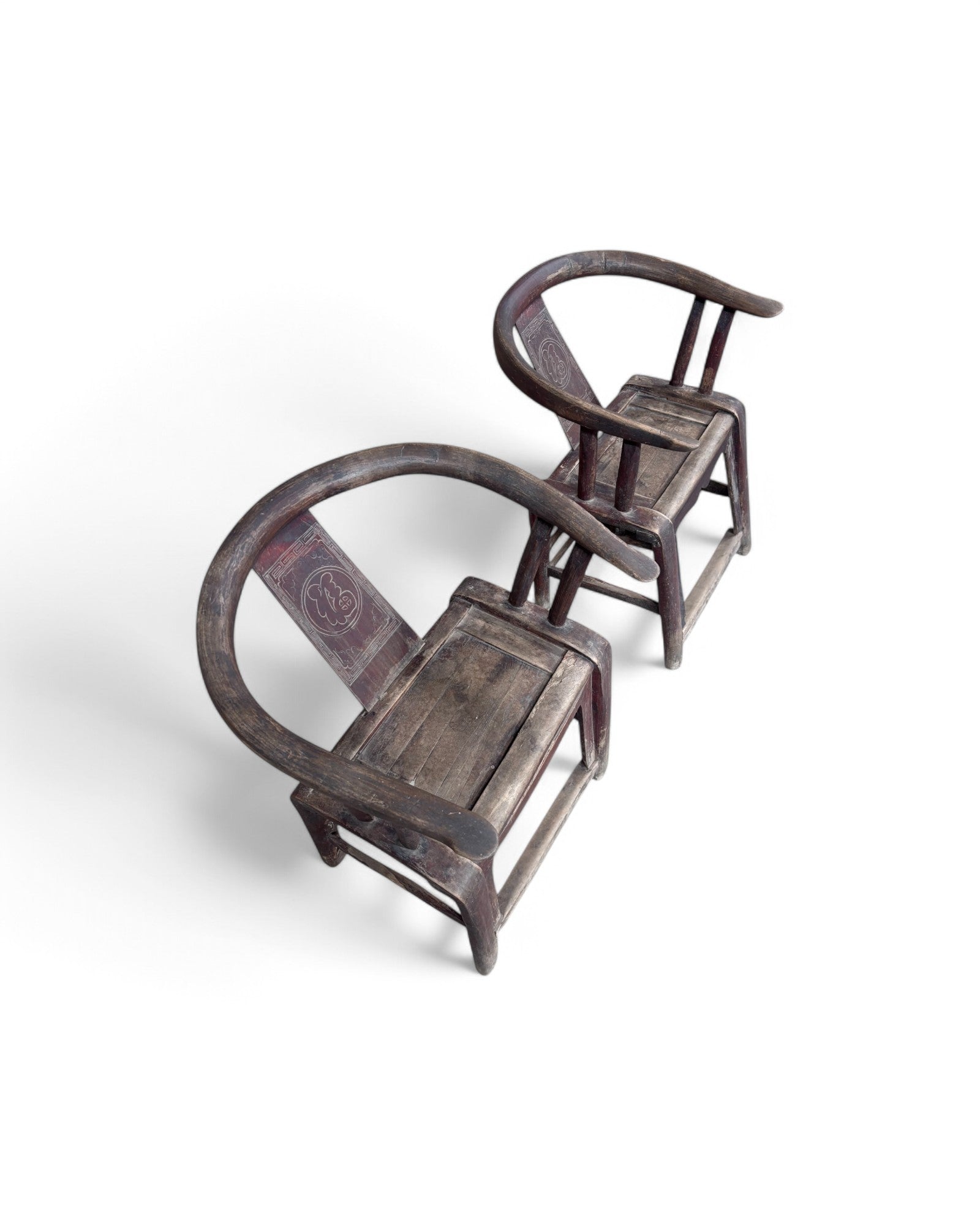 Antique Chinese Ming Horse Shoe Elm Armchairs - Set of 2