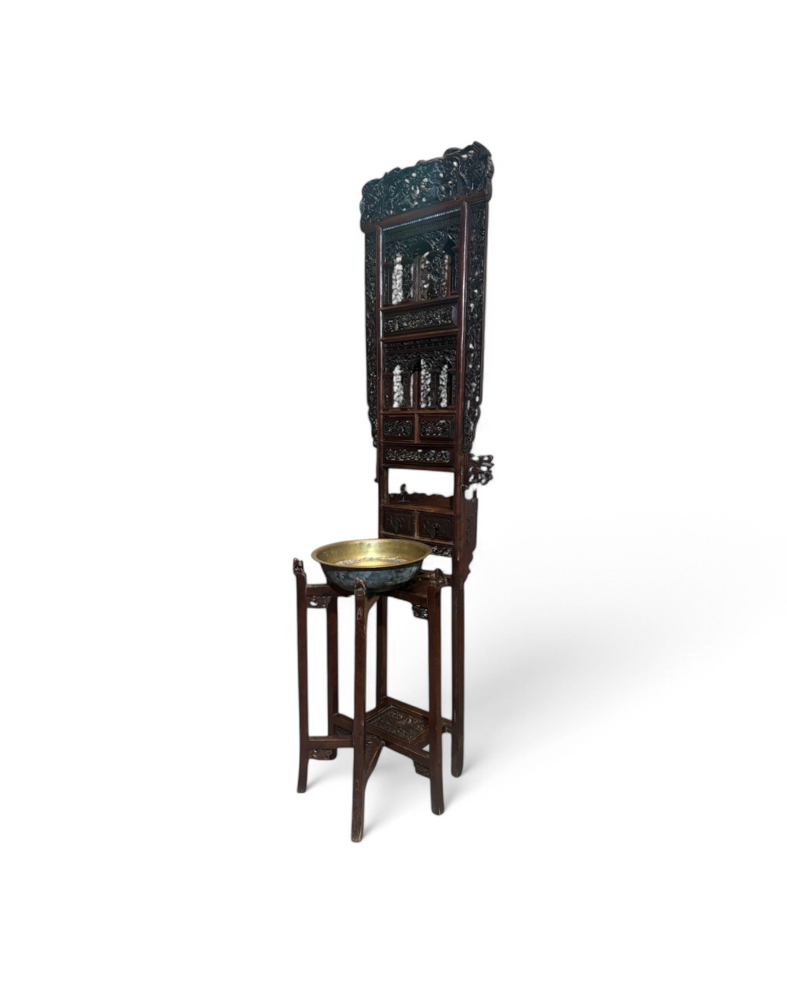 Late Qing Antique Elmwood Shandong Ornate Wash Basin Stand