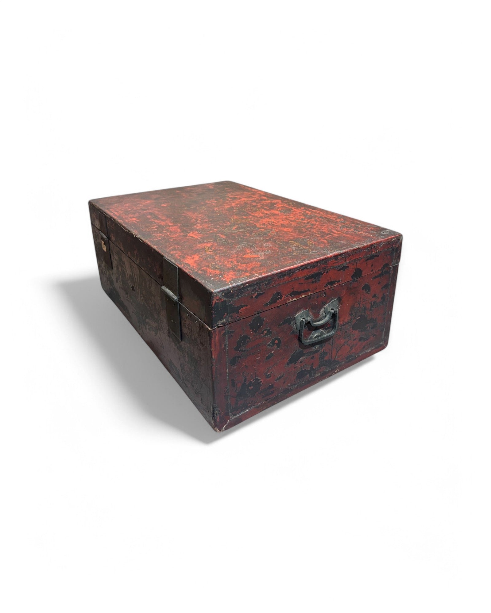 Mid Qing Dynasty Red Leather Wrapped Shanxi Storage Chest