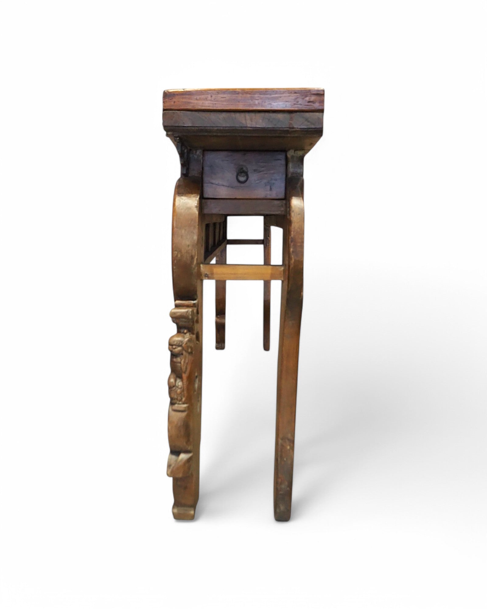 Mid-Qing Dynasty Fujian Long Lion Wing Carved Teak Console Table
