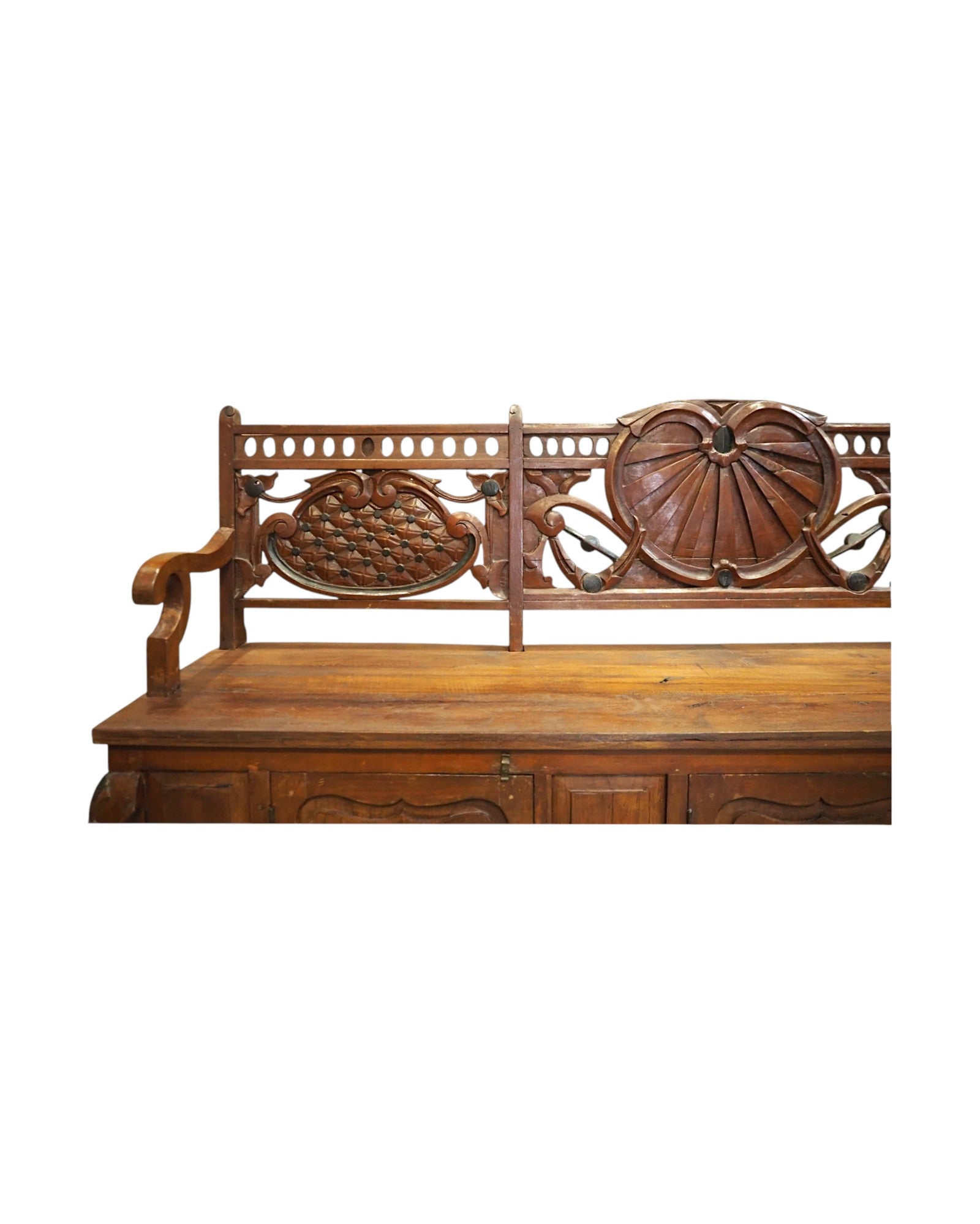 1920s Royal Colonial Carved Storage Bench