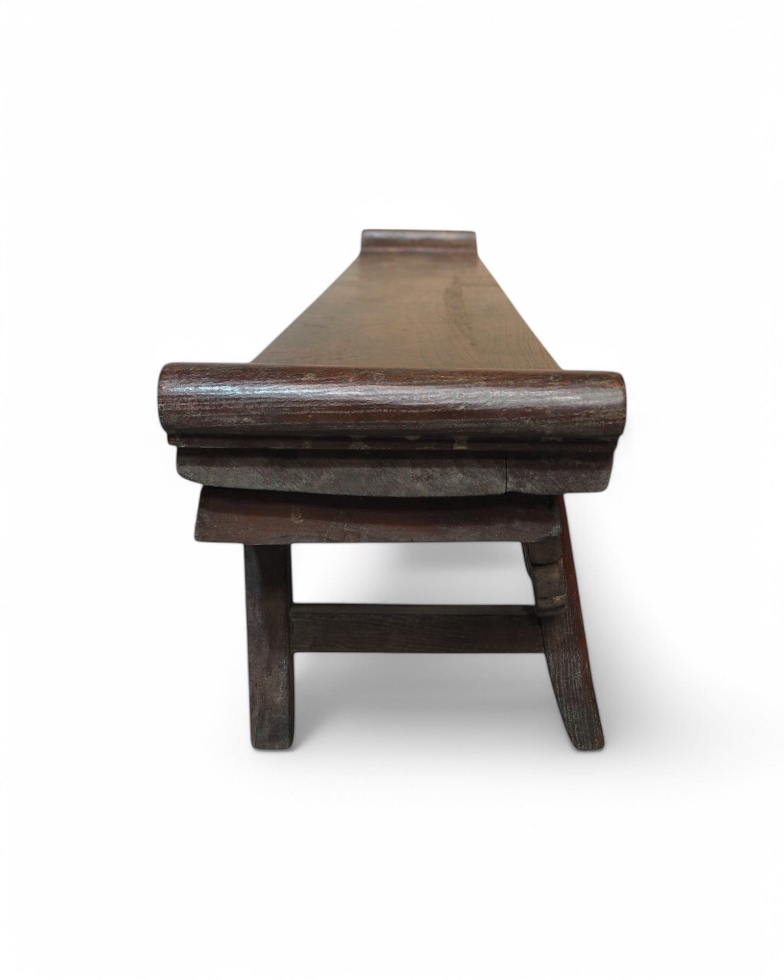 1750s Low Elm Maroon Chinese Ornametal Bench