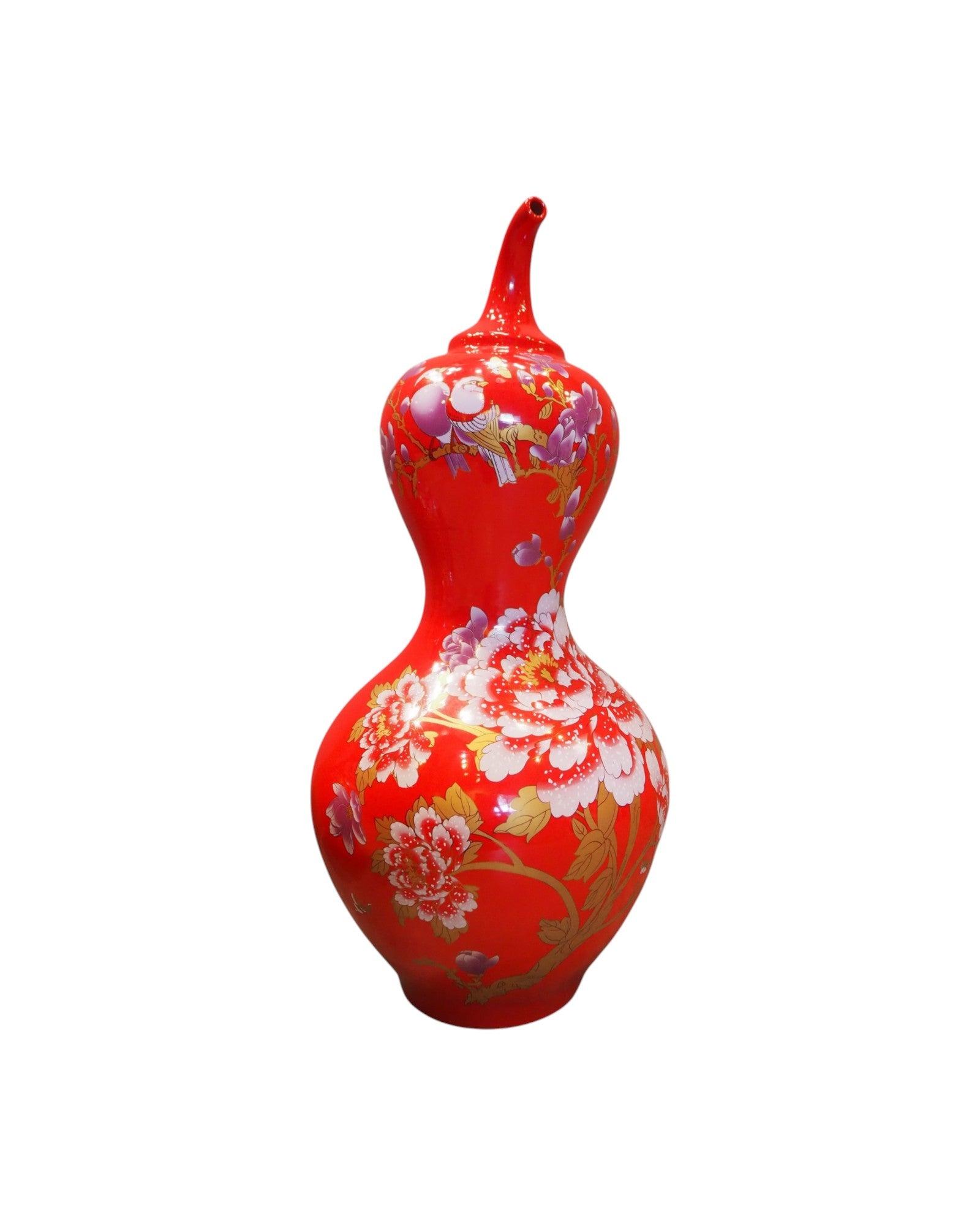 Oriental Red Chili Pepper Ornate Chinese Vases - Set of 2