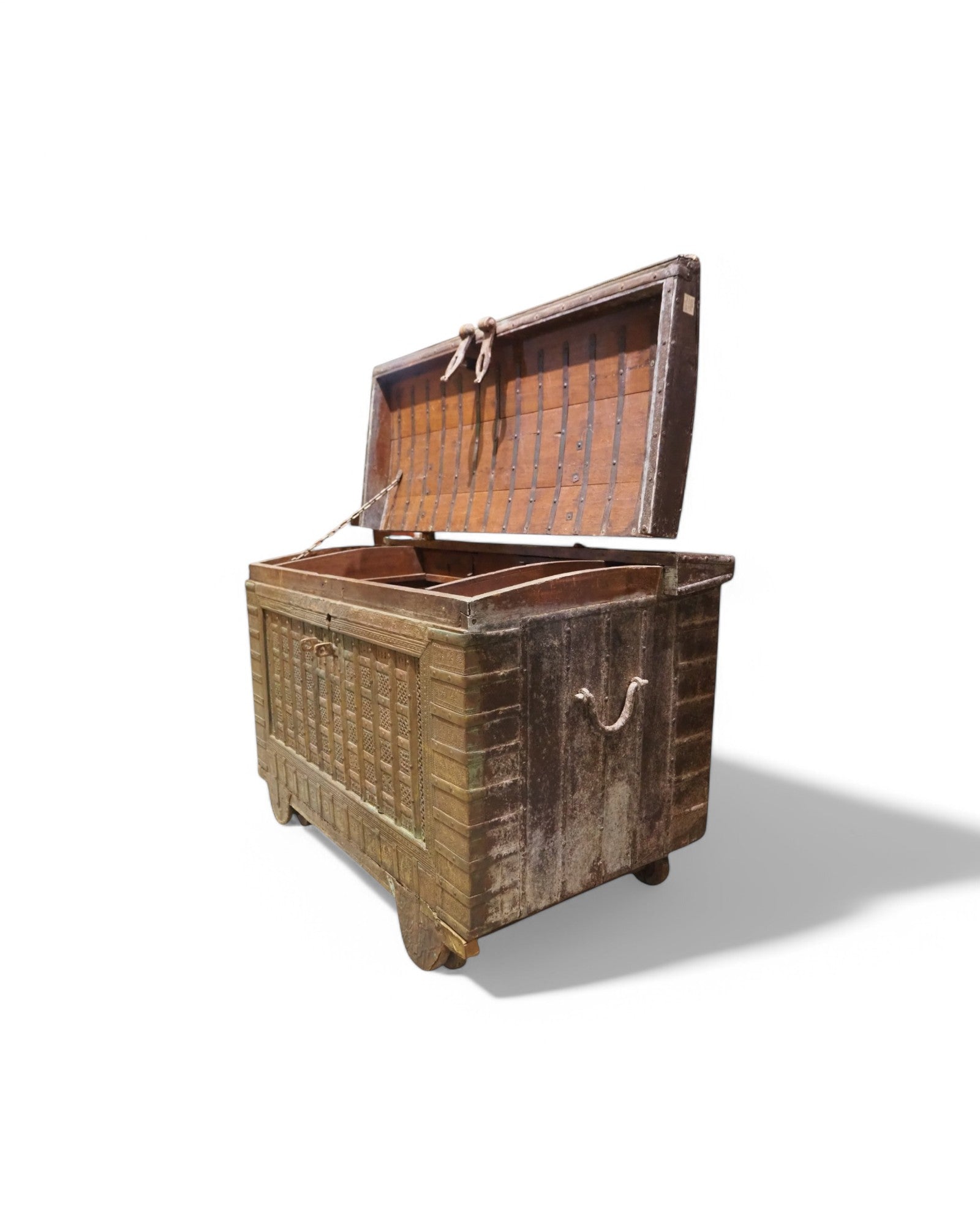 1940s Antique Jodhpuri Brass Plated Pitara Storage Chest