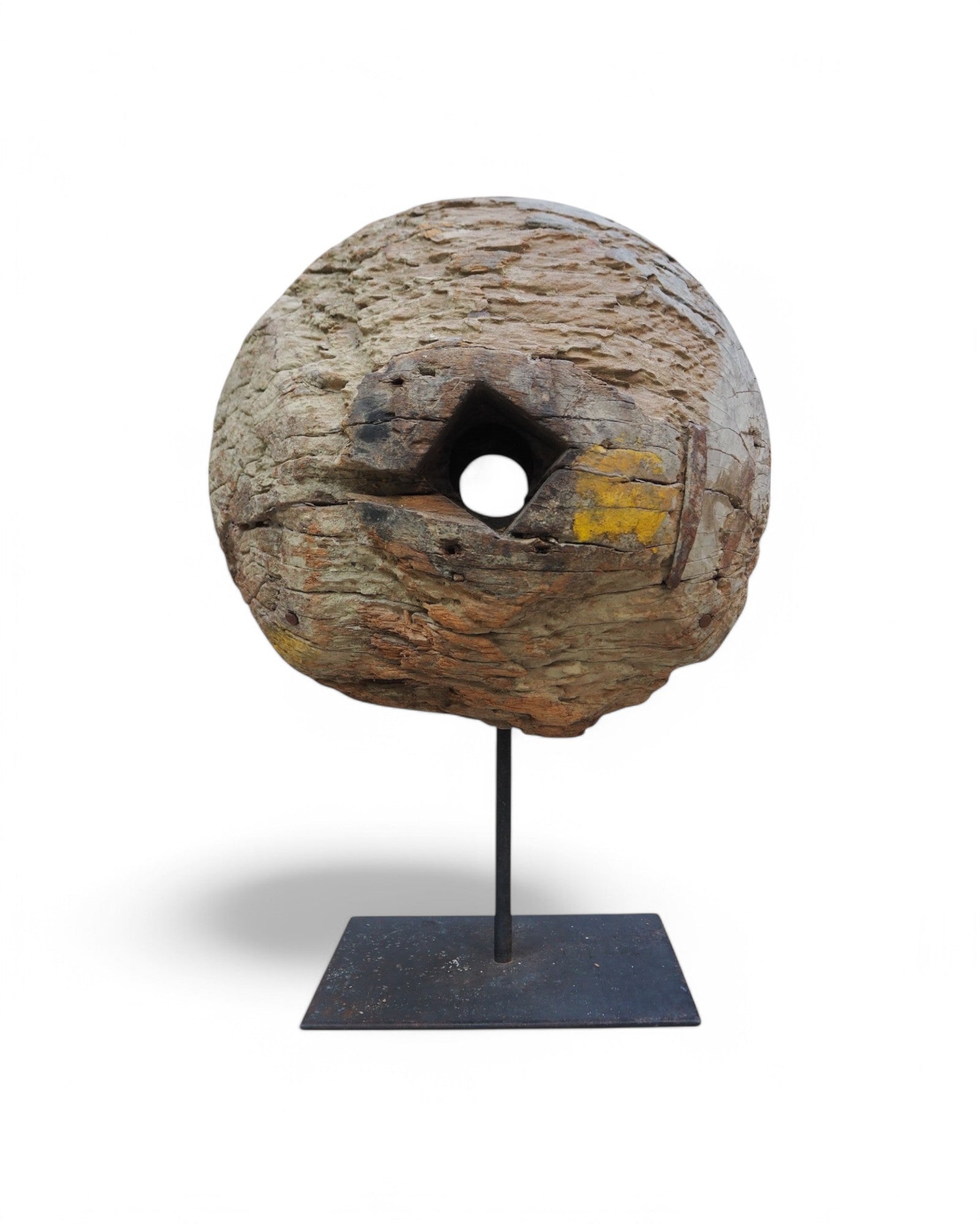 Indian Wooden Pulley Ball Ornament Feat. Yellow Paint 1950s - Surround Living - 6