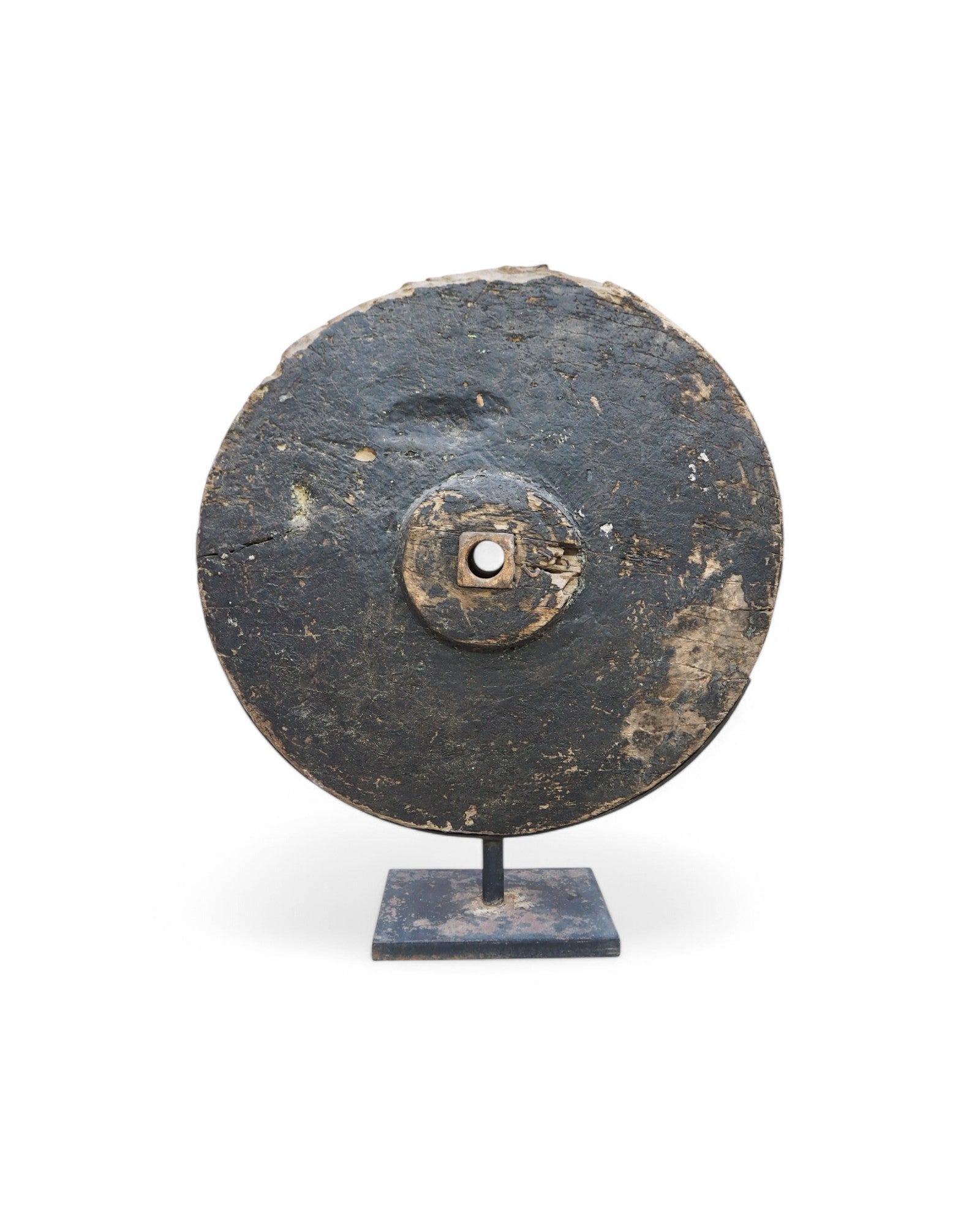 Indian Wooden Pulley Wheel Ornament Black Paint 1950s