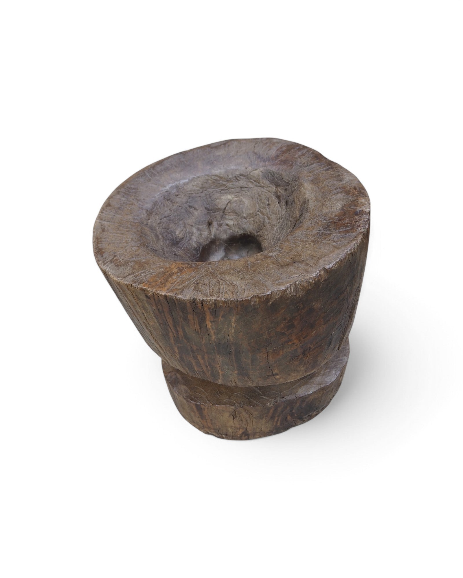 1920s Round Sectioned Indian Wooden Mortar