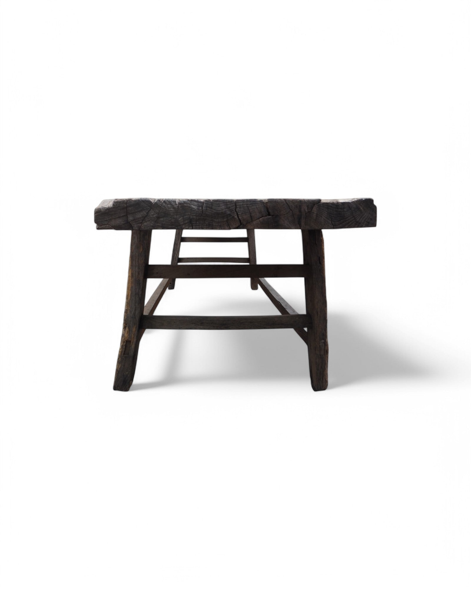 Distressed Long Wooden Plank Bench 1920s