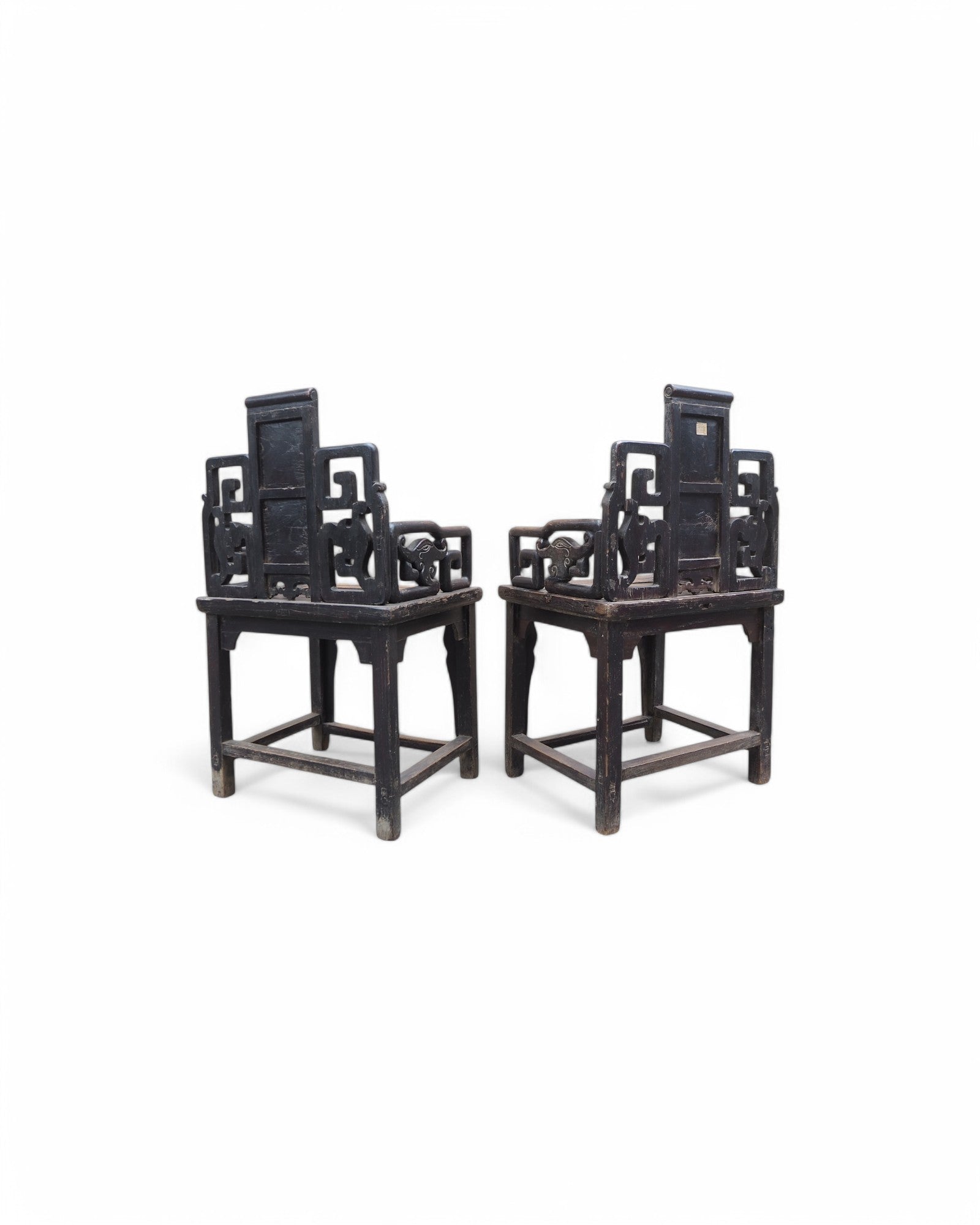 Mid Qing Dynasty Black Elm Lacquered Zhuo Vine Armchairs - Set of 2