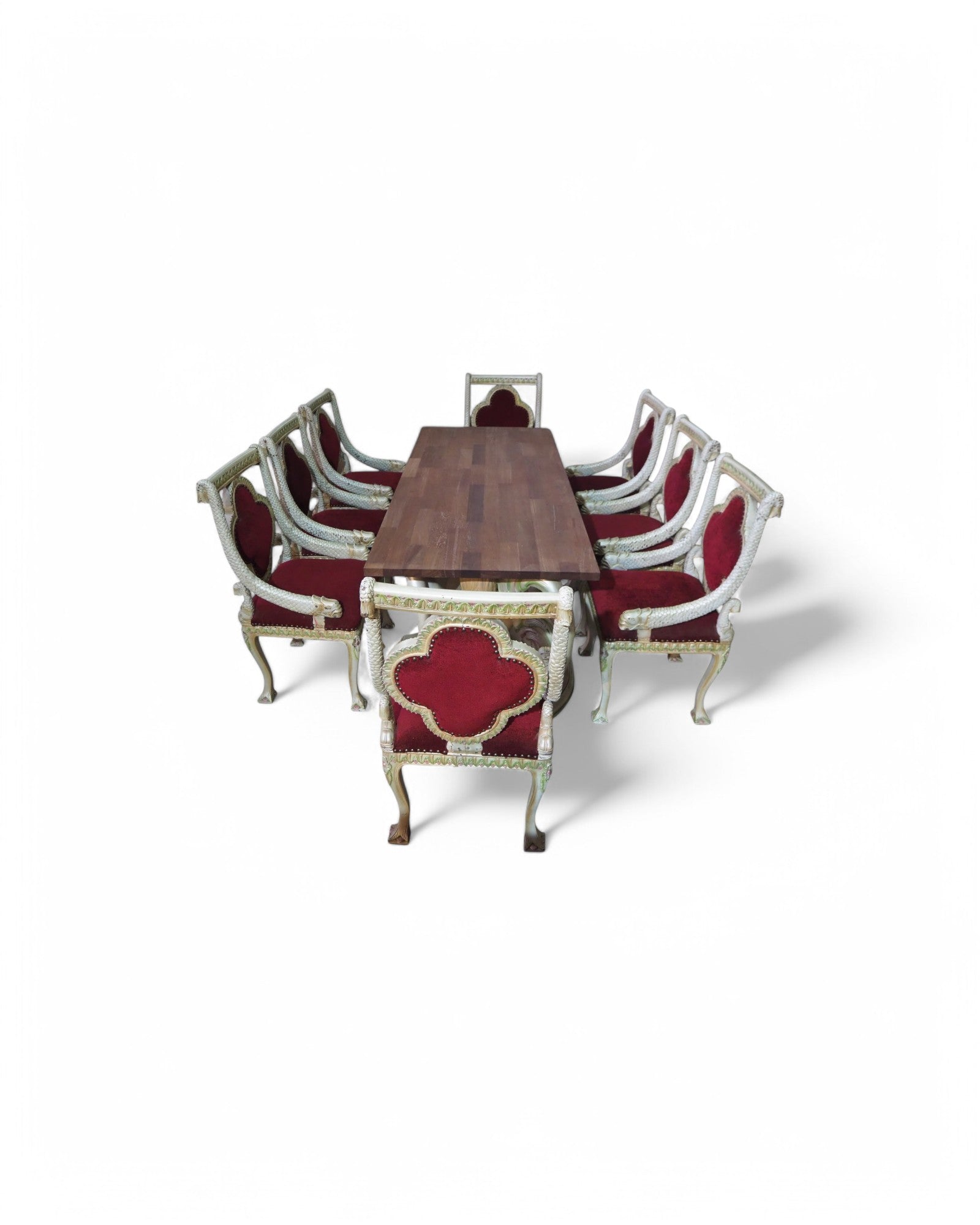 1920s Mermaid Pearl Antique Dining Table Set - 1 Table 8 Dining Chairs