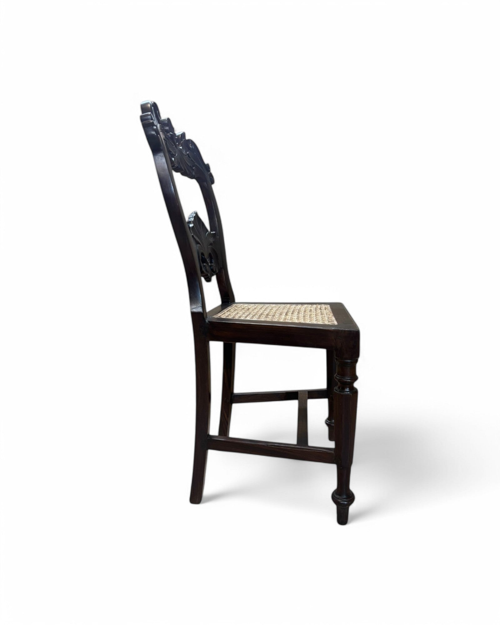 Anglo-Indian Rosewood Carved Settee chair with Rattan Seating