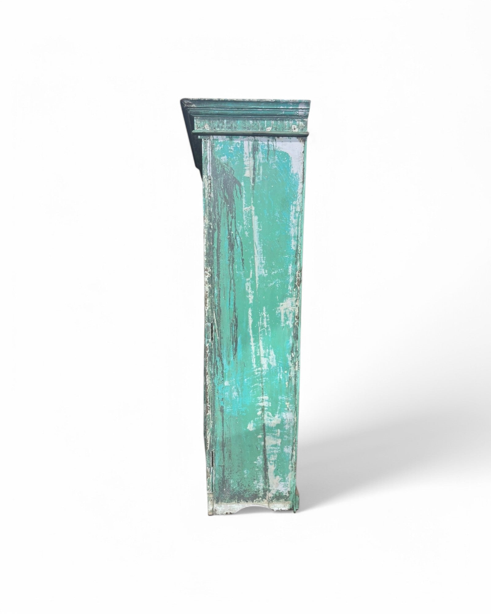 Turquoise Indian Teak Wood Almirah Cabinet with Paneled Foldable Glass Doors