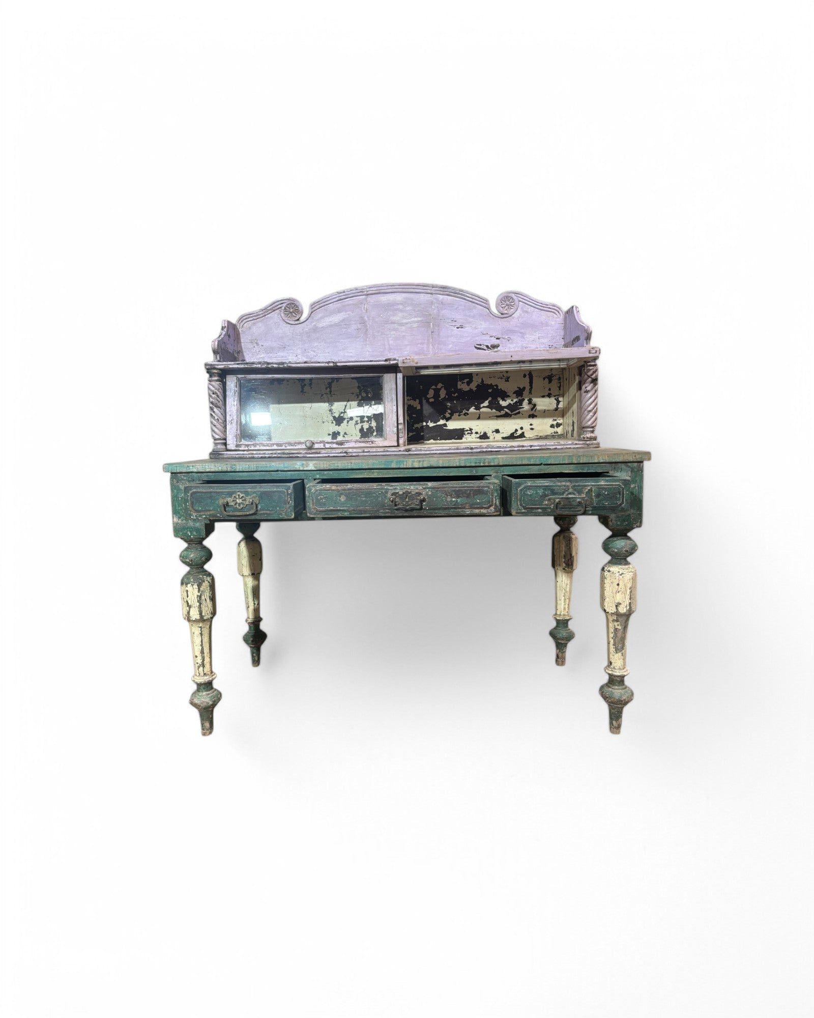 Multi-coloured Anglo-Indian Traditional Style Drawer Writing Desk