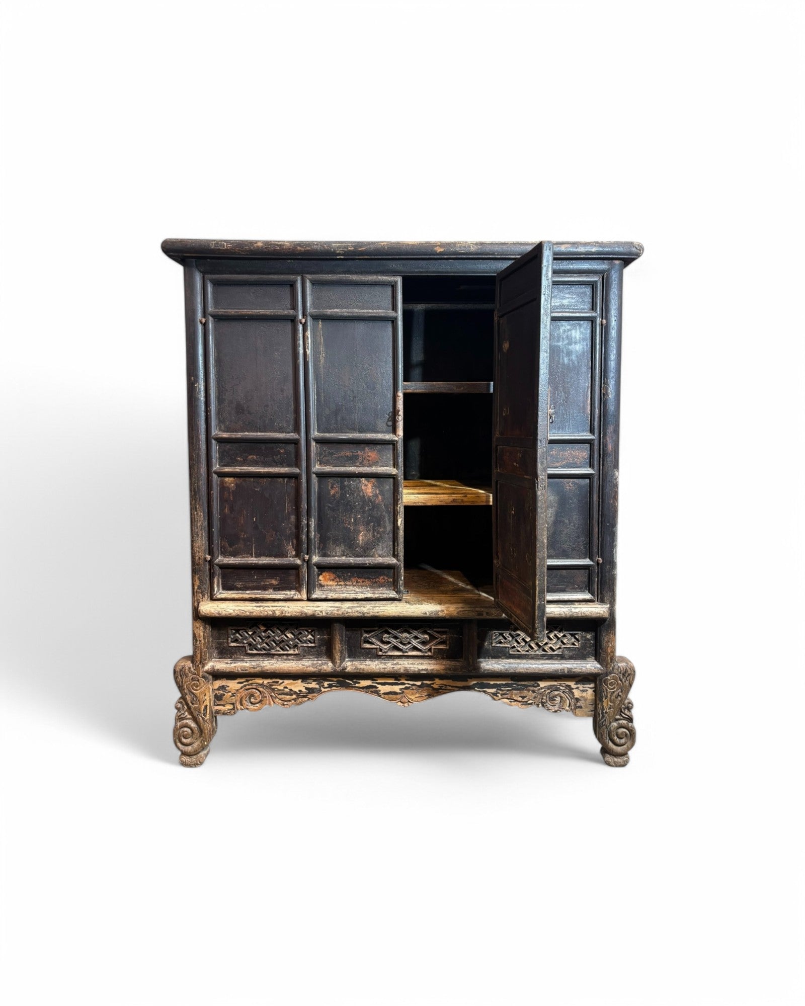 19th Century Antique Chinese Teak Folding Door Cabinet