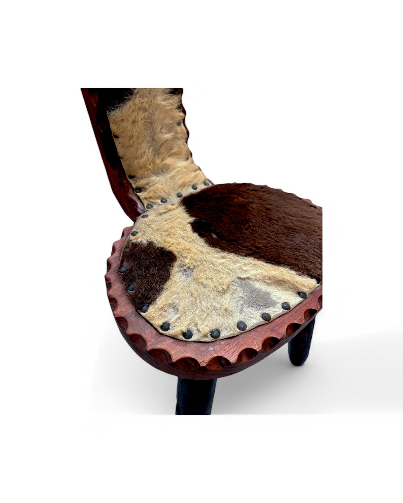 Spanish Wooden Carved Cow Hyde Birthing Chair