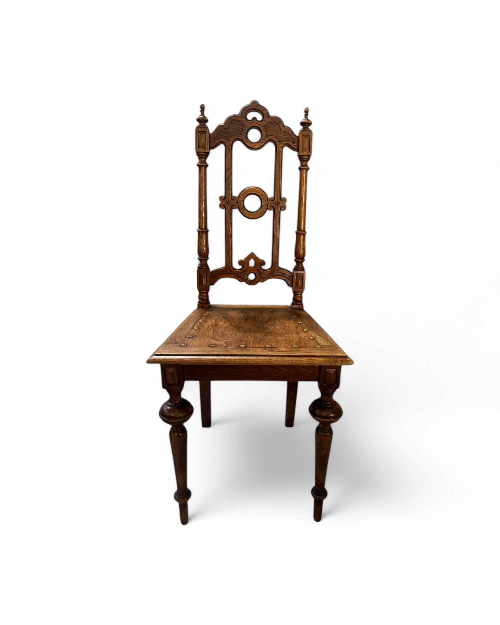 Antique Renaissance Carved Oak Cathedral Chairs - Set of 5