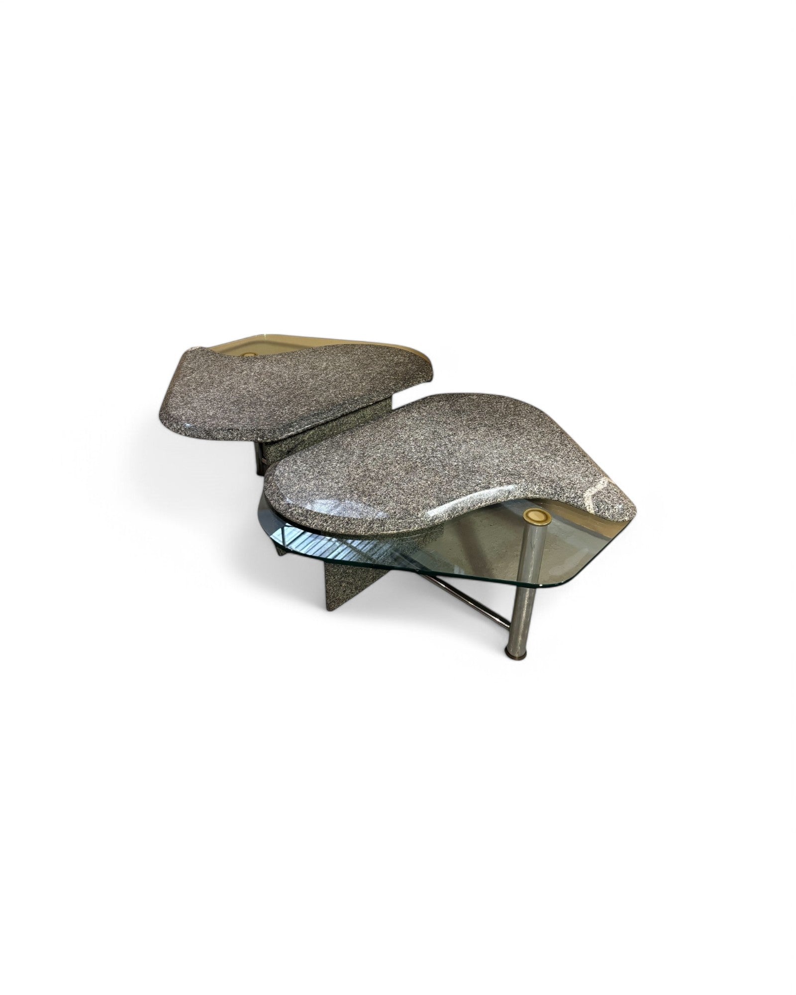 Art Deco Grey Granite Glass Nested Coffee Table - Set of 2