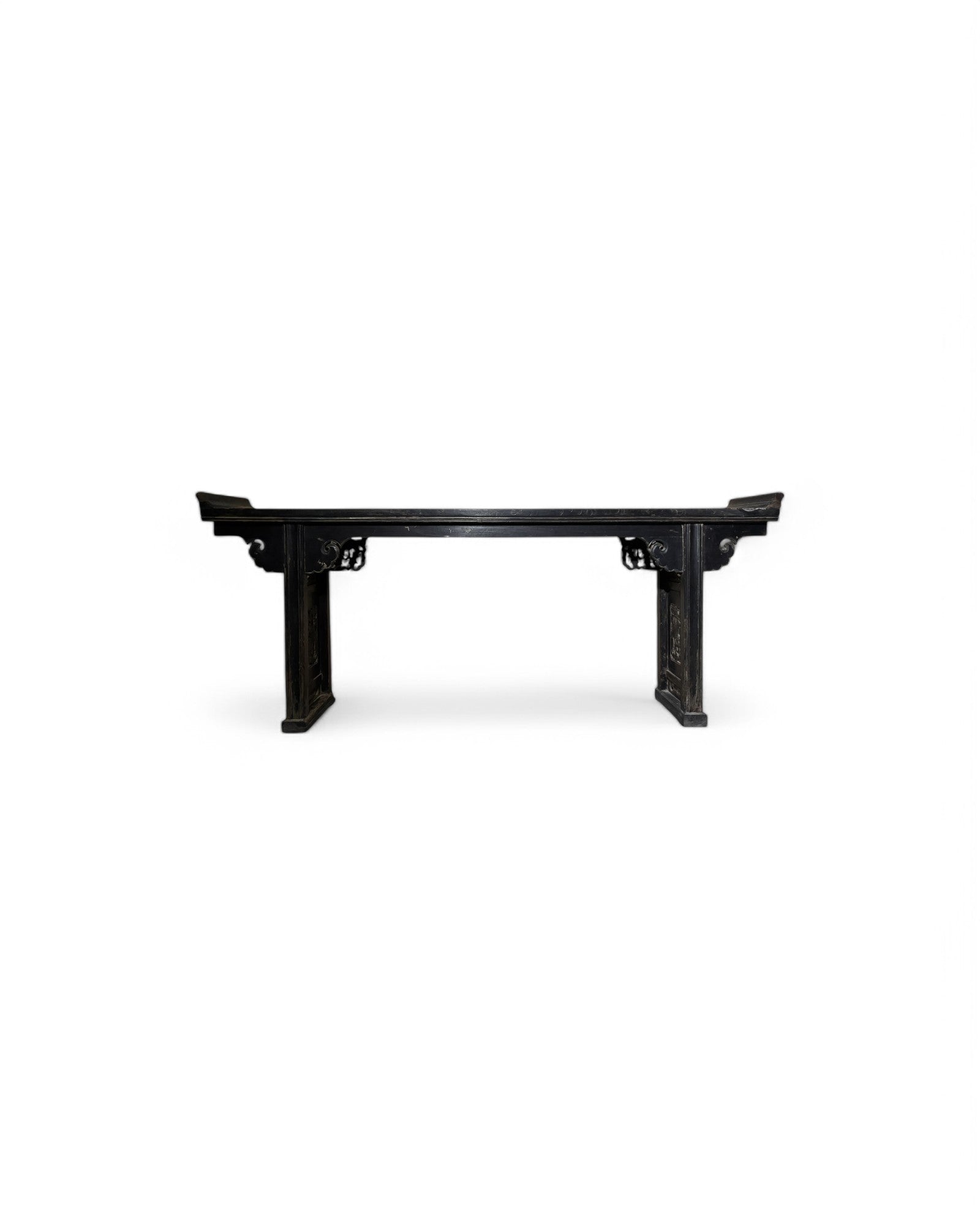 Black Antique Chinese Console Table with Floral Engravings