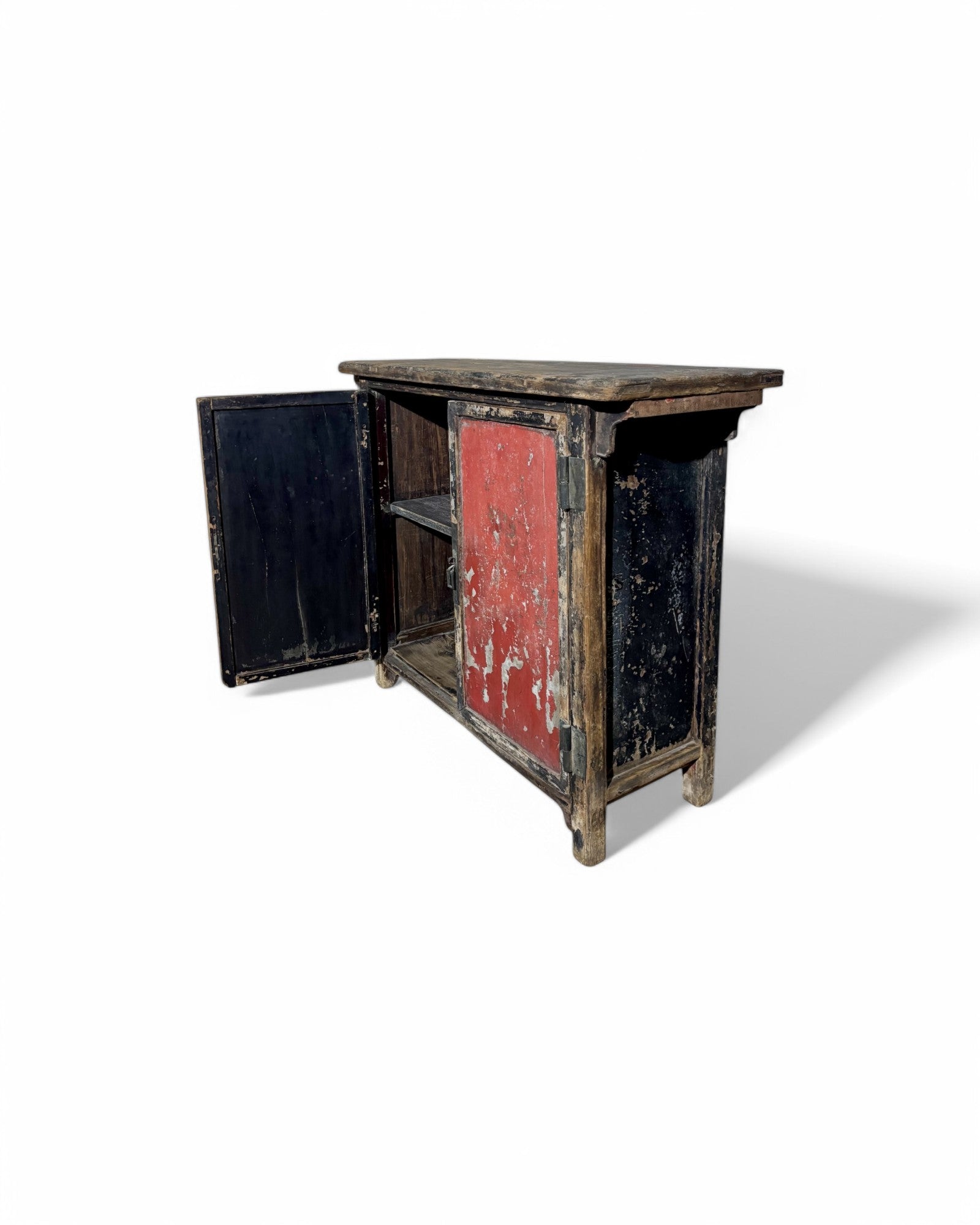 Antique Distressed Tibetan Black & Red Sideboard