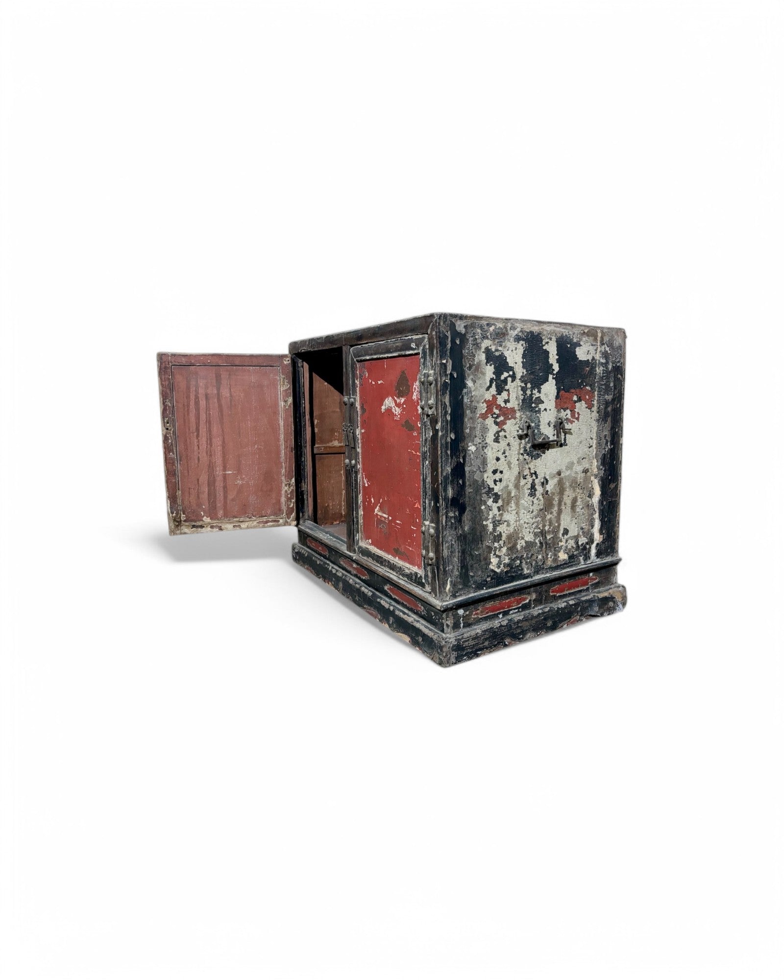 Antique Distressed Black & Red Indo-Chinese Chest/Commode