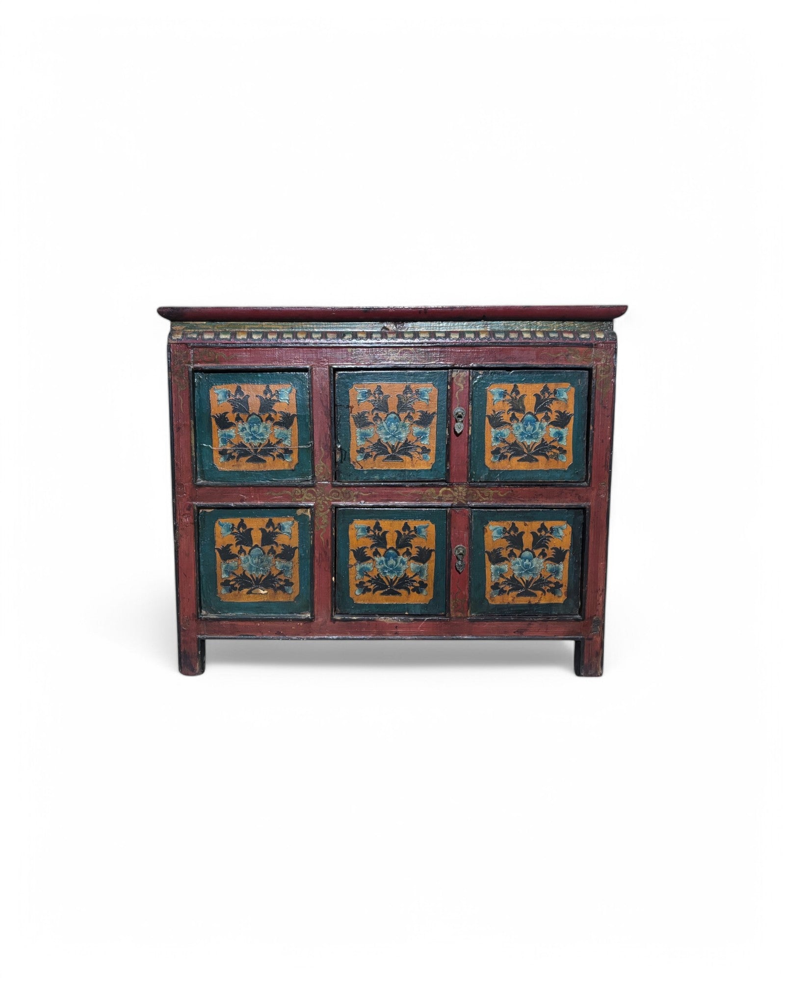 Antique Tibetan Floral Mini Sideboard
