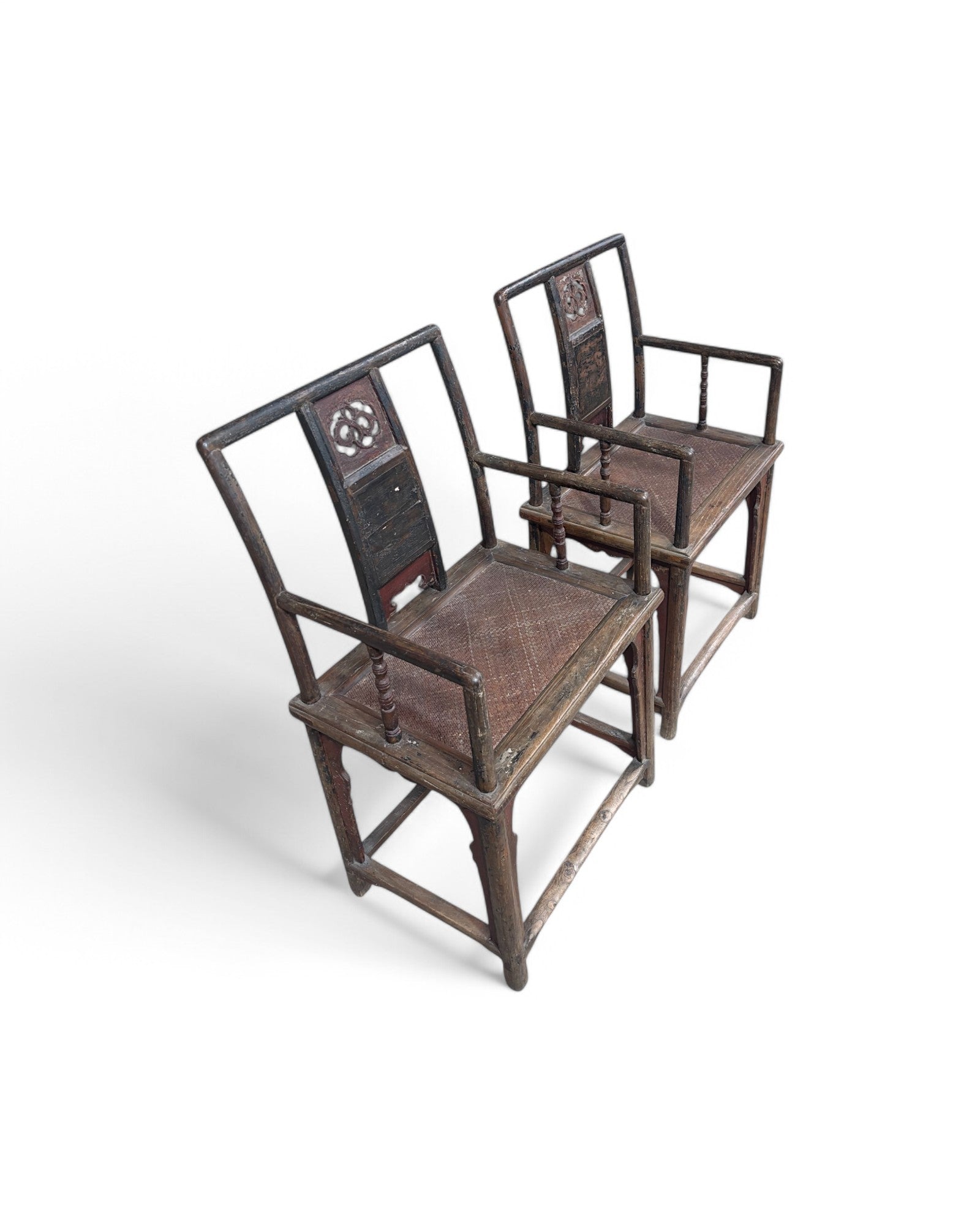 Ming Dynasty Elm Wood & Bamboo Matted Armchairs - Set of 2