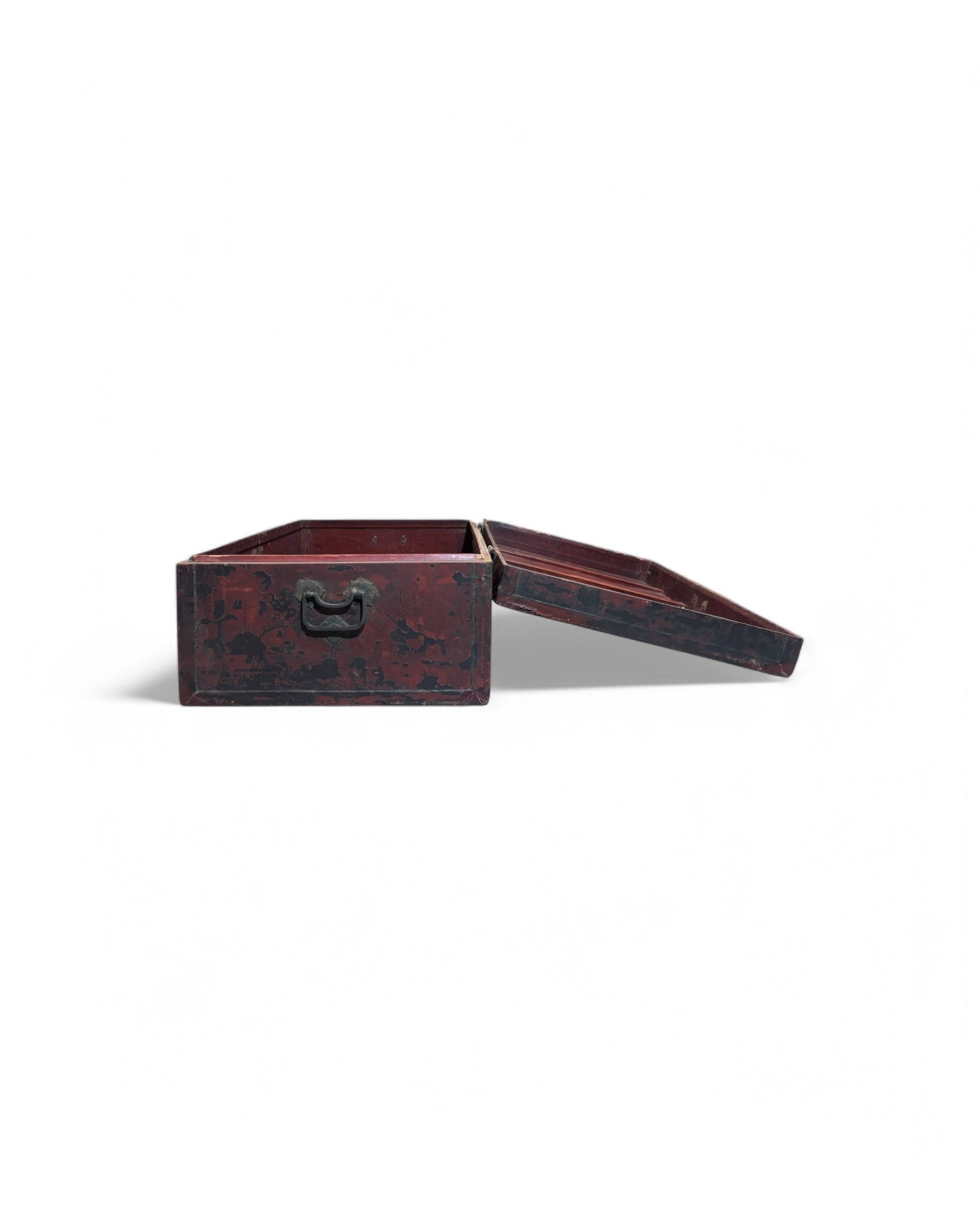 Mid Qing Dynasty Red Leather Wrapped Shanxi Storage Chest