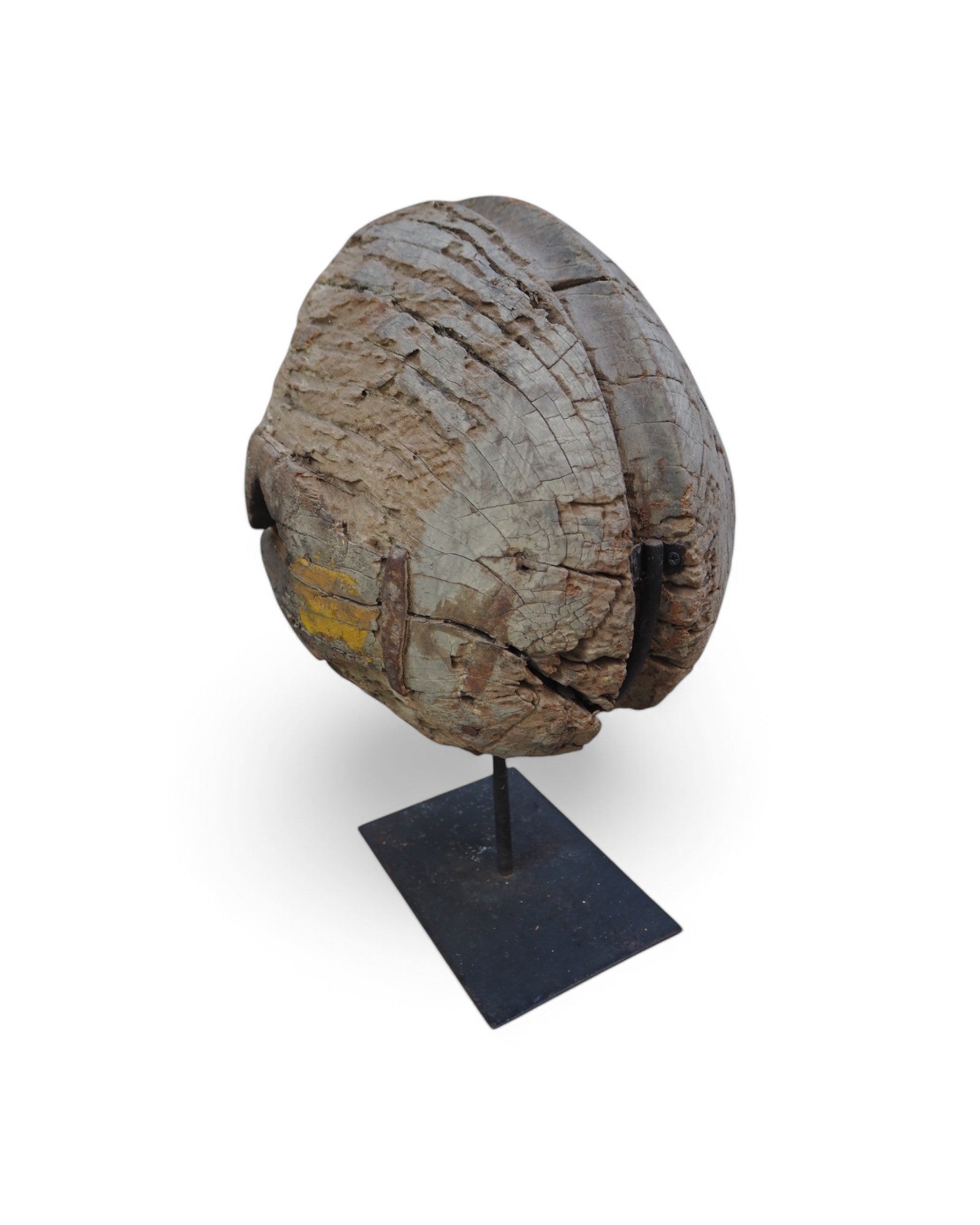 Indian Wooden Pulley Ball Ornament Feat. Yellow Paint 1950s - Surround Living - 7