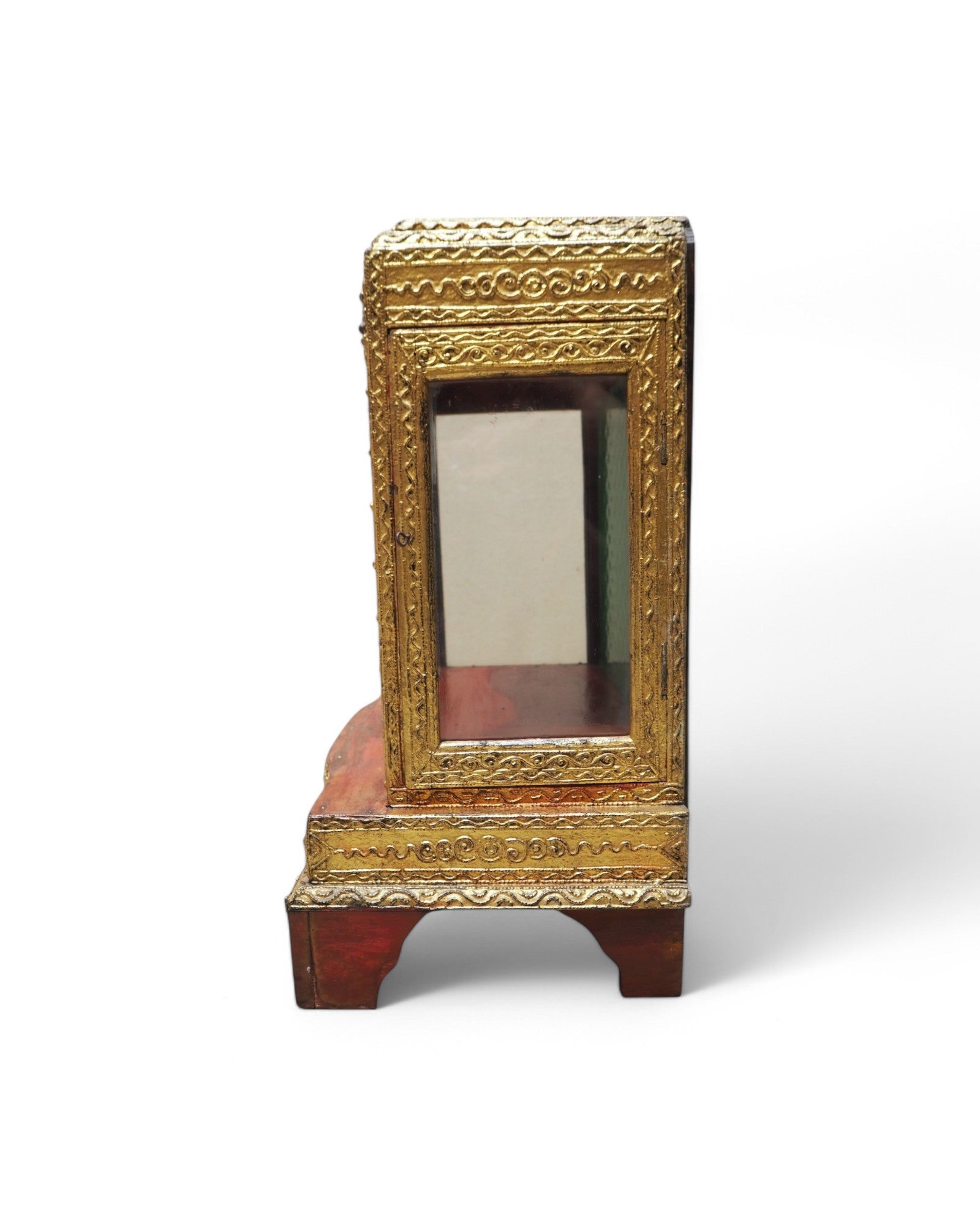 Antique Burmese Wooden Buddha Shrine with Emerald Backdrop