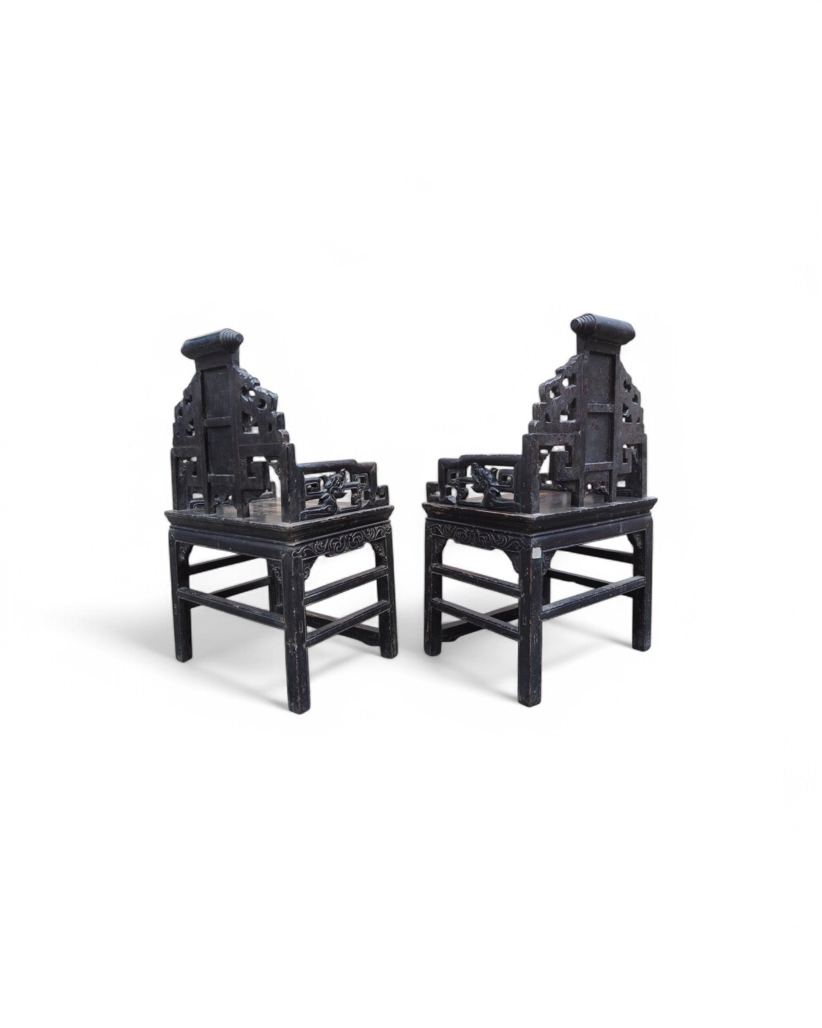 Mid Qing Dynasty Chang Mu Scroll Back Dragon Armchairs - Set of 2