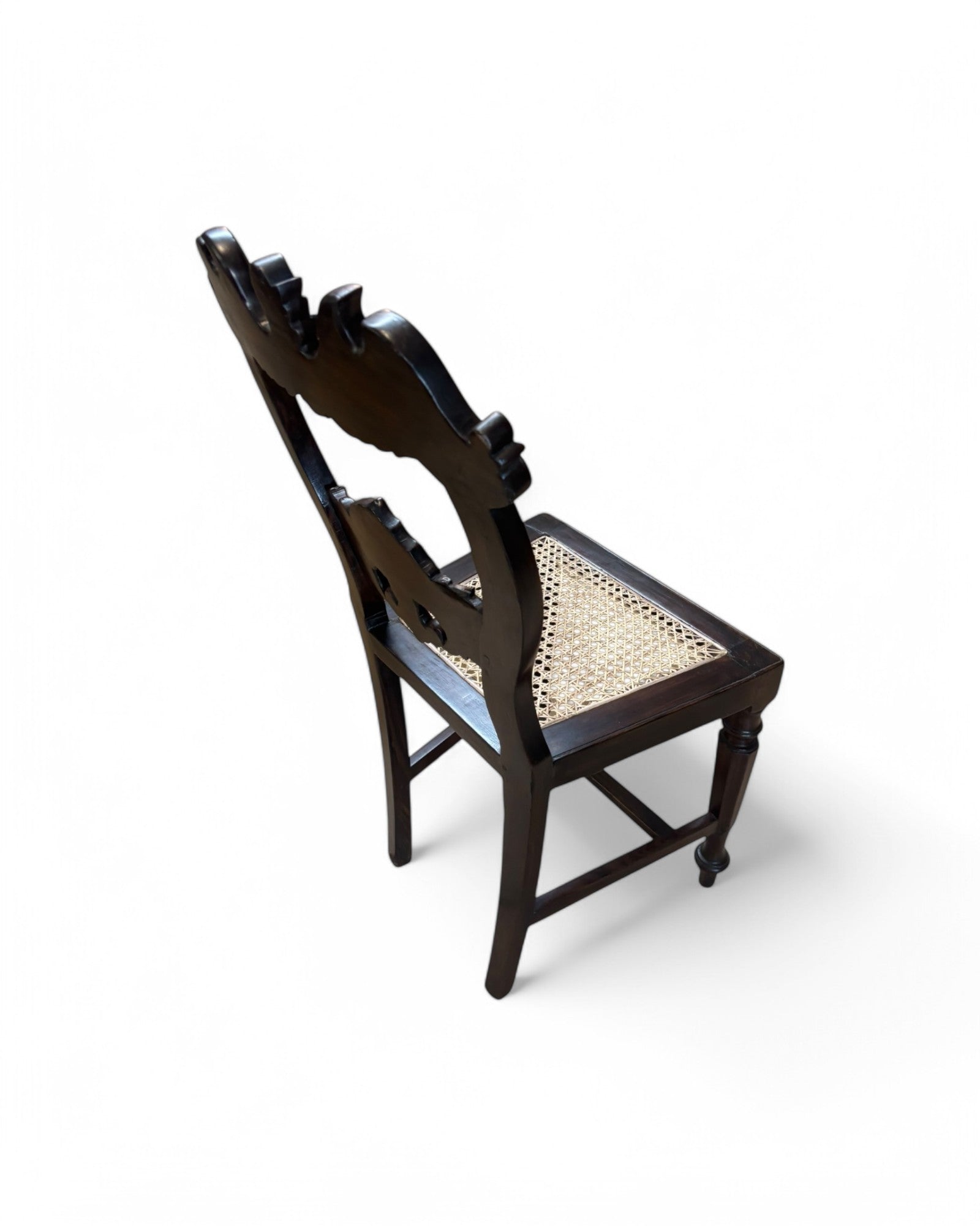 Anglo-Indian Rosewood Carved Settee chair with Rattan Seating