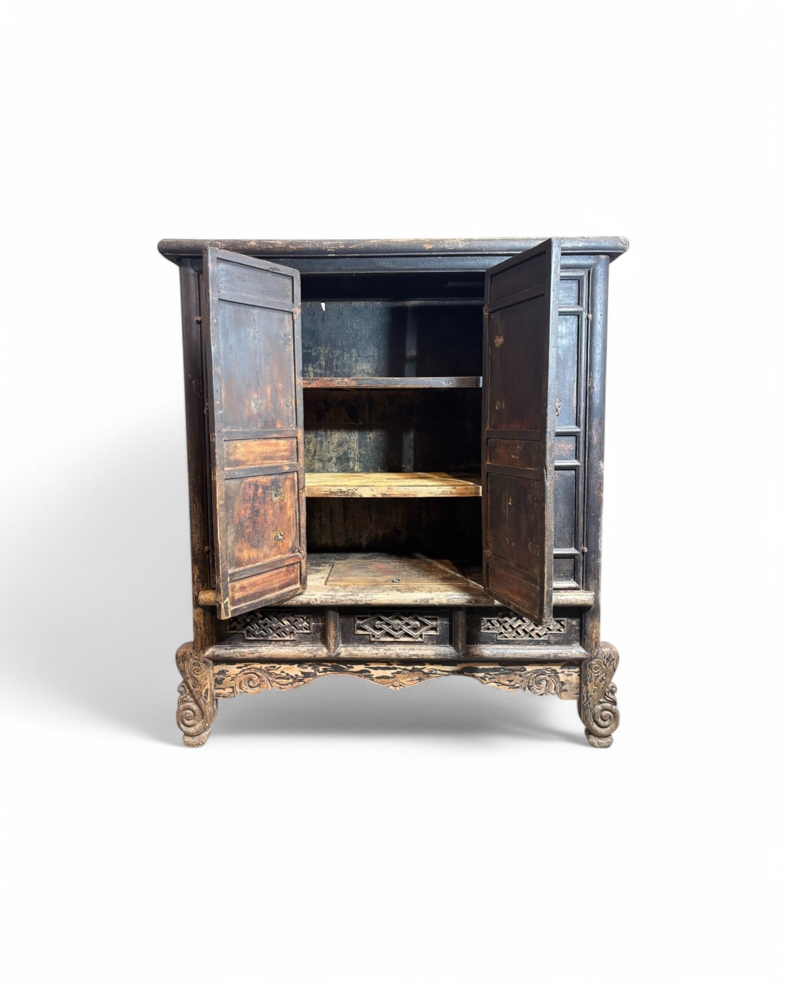 19th Century Antique Chinese Teak Folding Door Cabinet