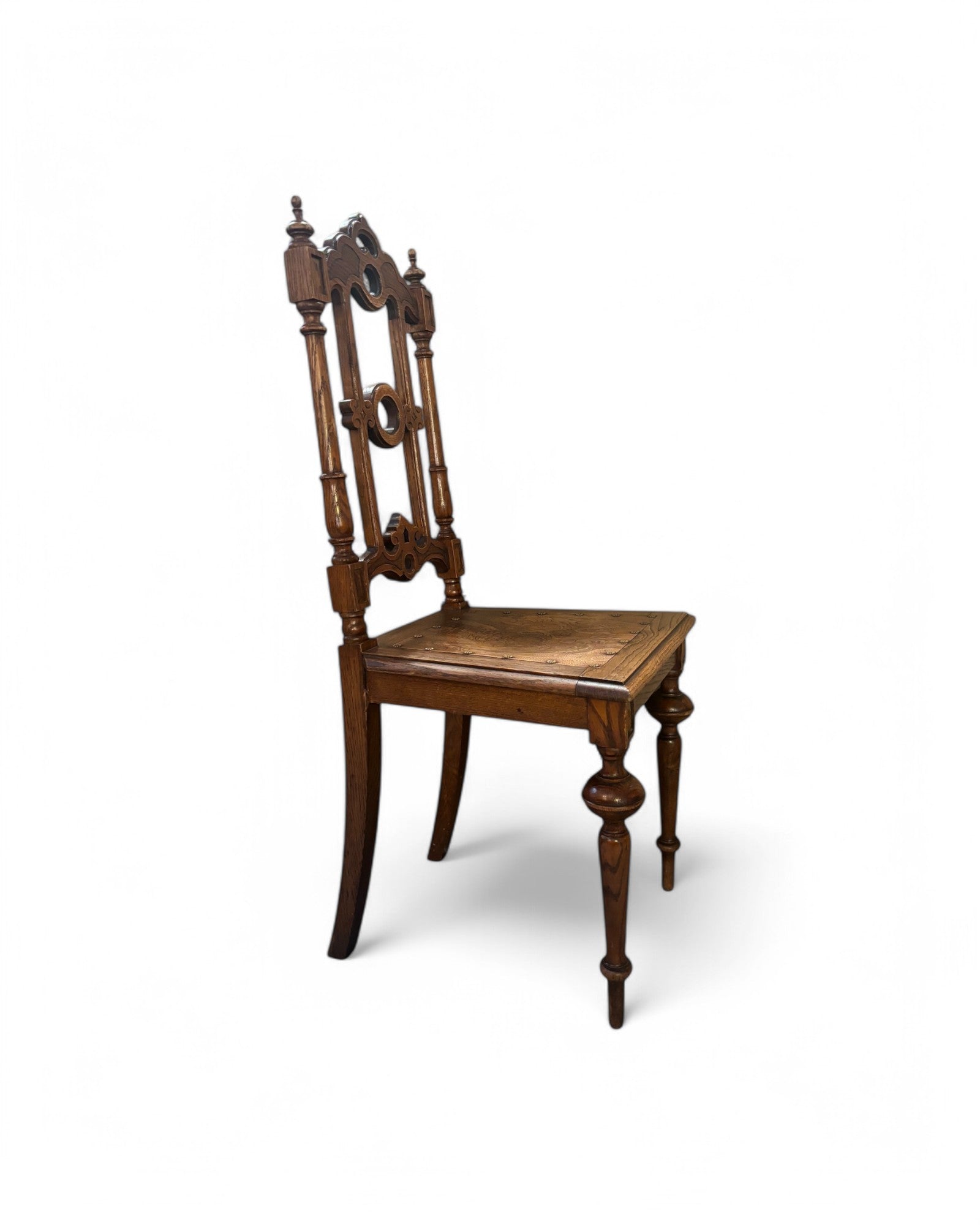 Antique Renaissance Carved Oak Cathedral Chairs - Set of 5