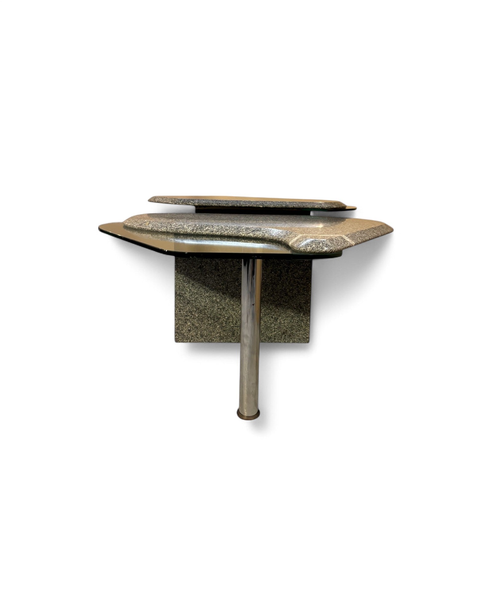 Art Deco Grey Granite Glass Nested Coffee Table - Set of 2
