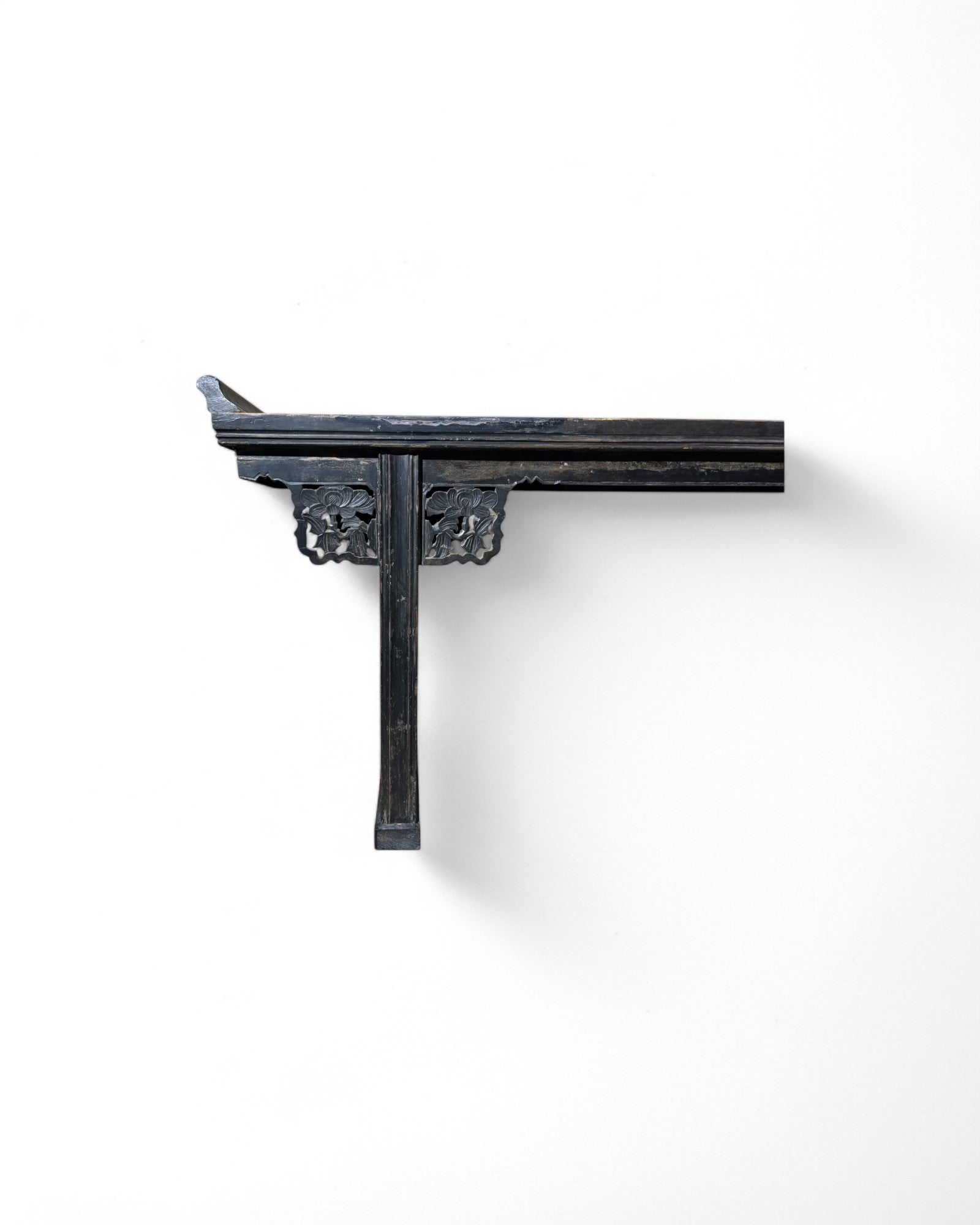 Black Antique Chinese Console Table with Floral Engravings