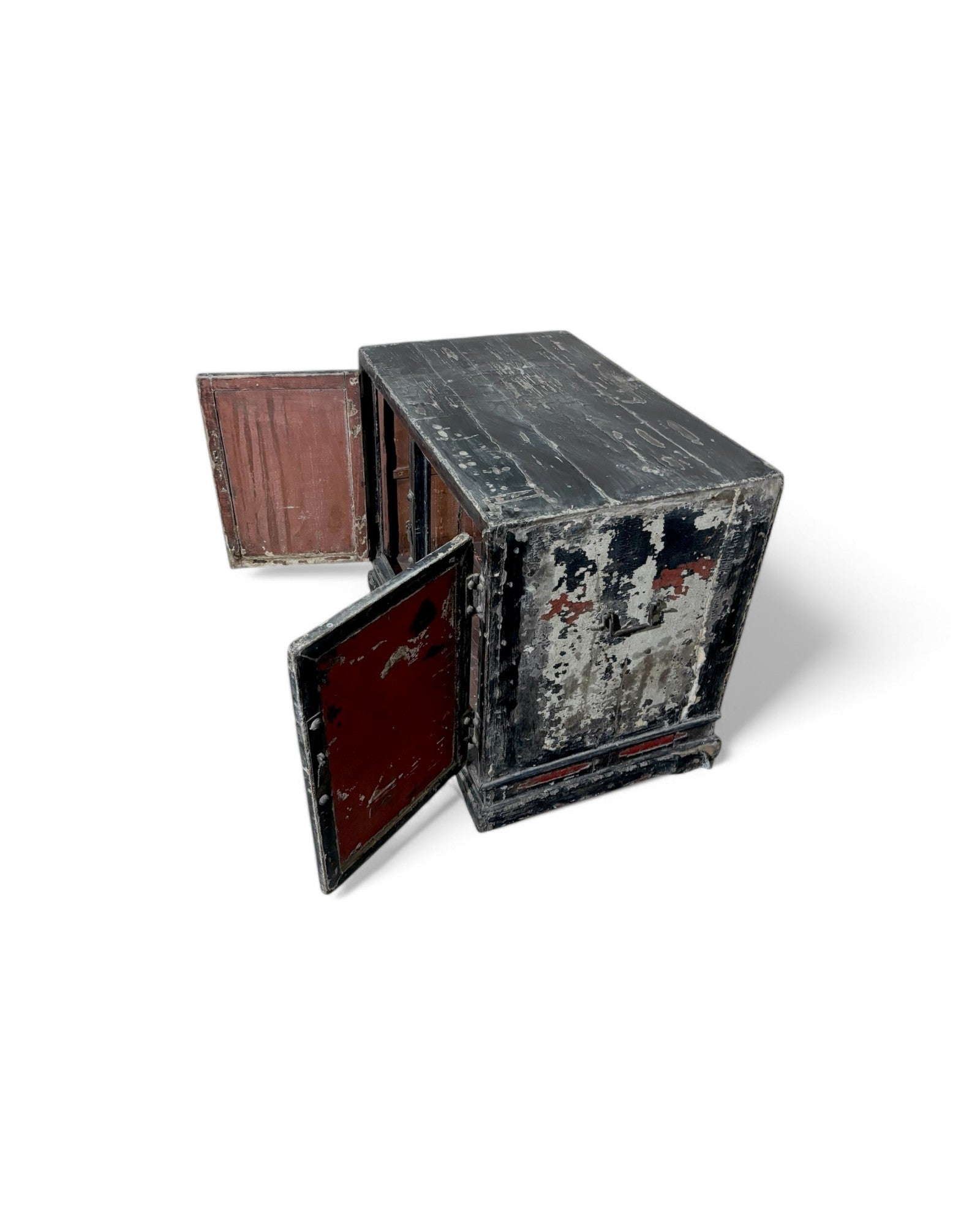 Antique Distressed Black & Red Indo-Chinese Chest/Commode