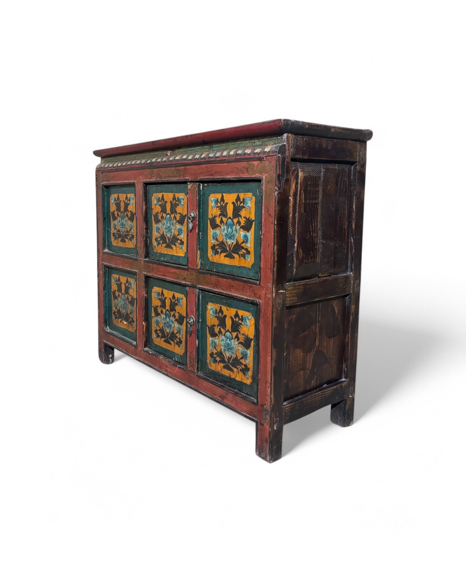 Antique Tibetan Floral Mini Sideboard