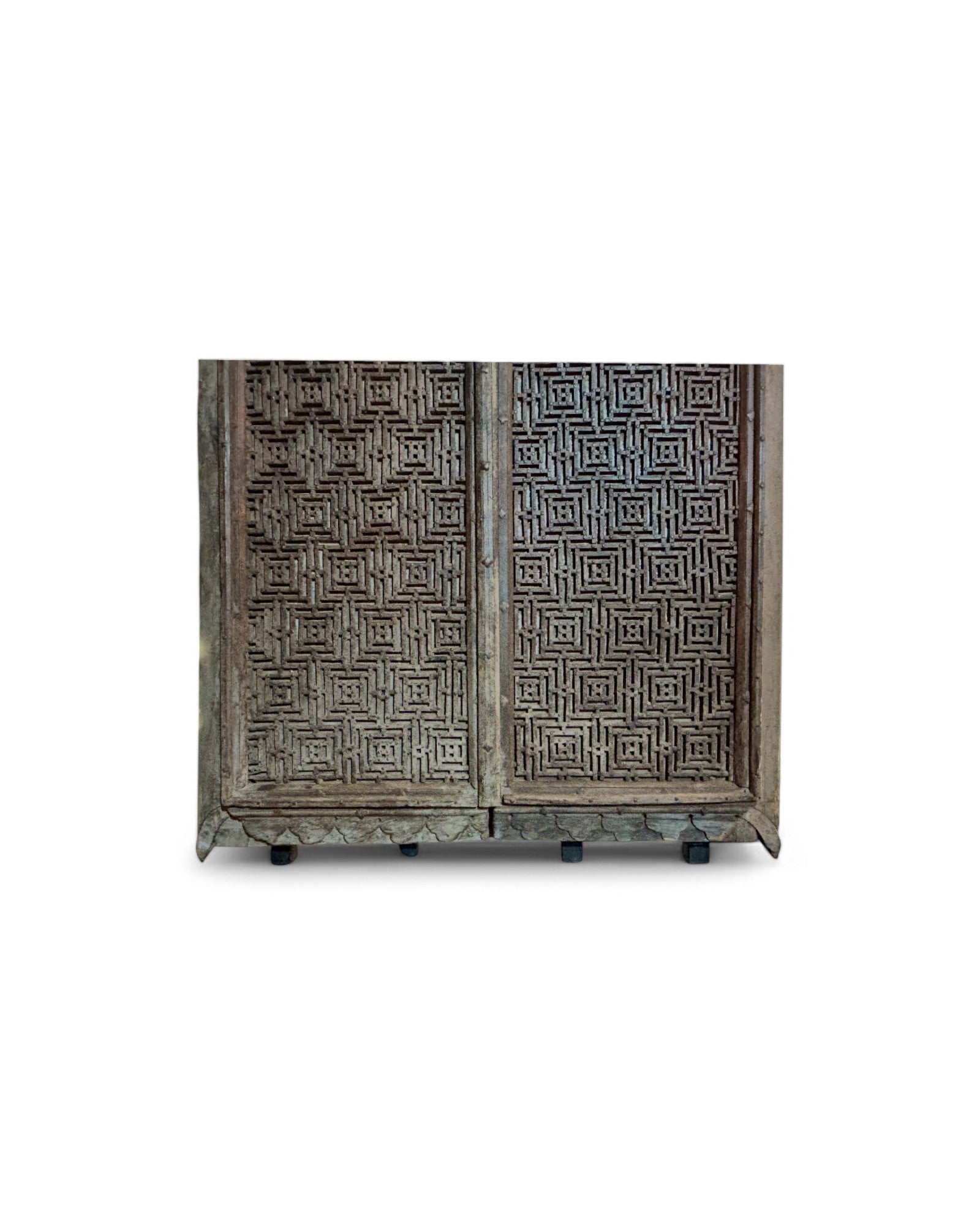 Rajasthani Teak & Steel Embellished Antique Temple Door