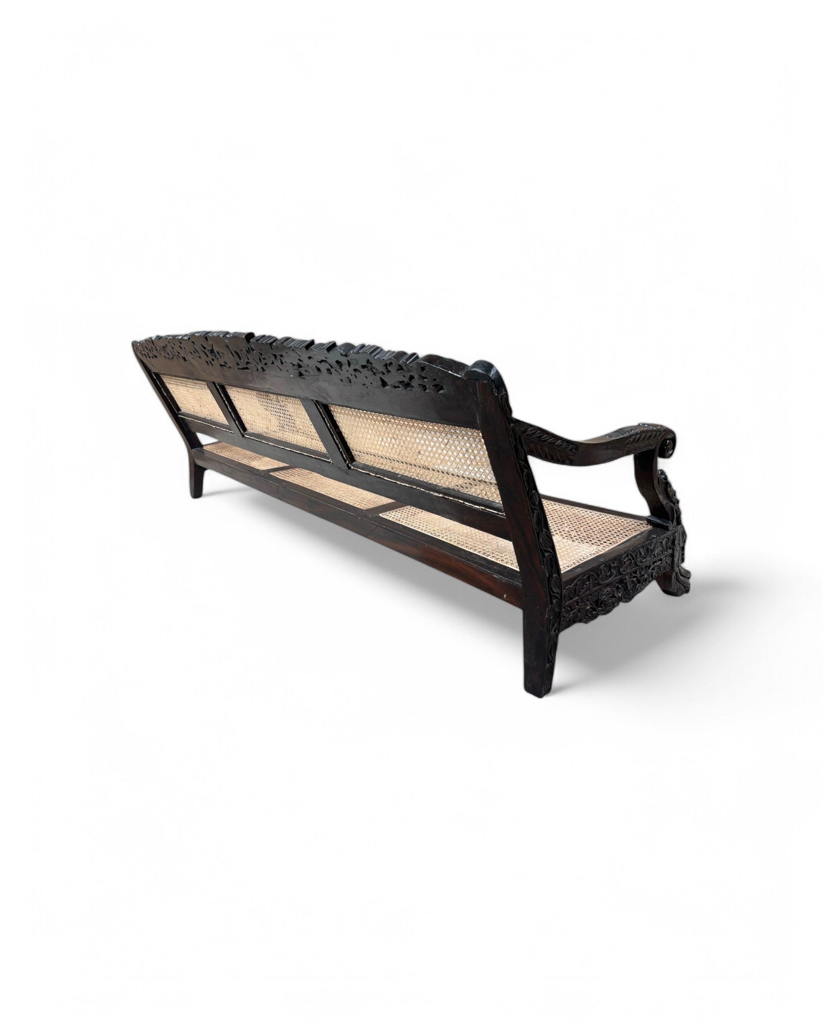 Anglo-Indian Colonial Style Rosewood & Cane Long Bench