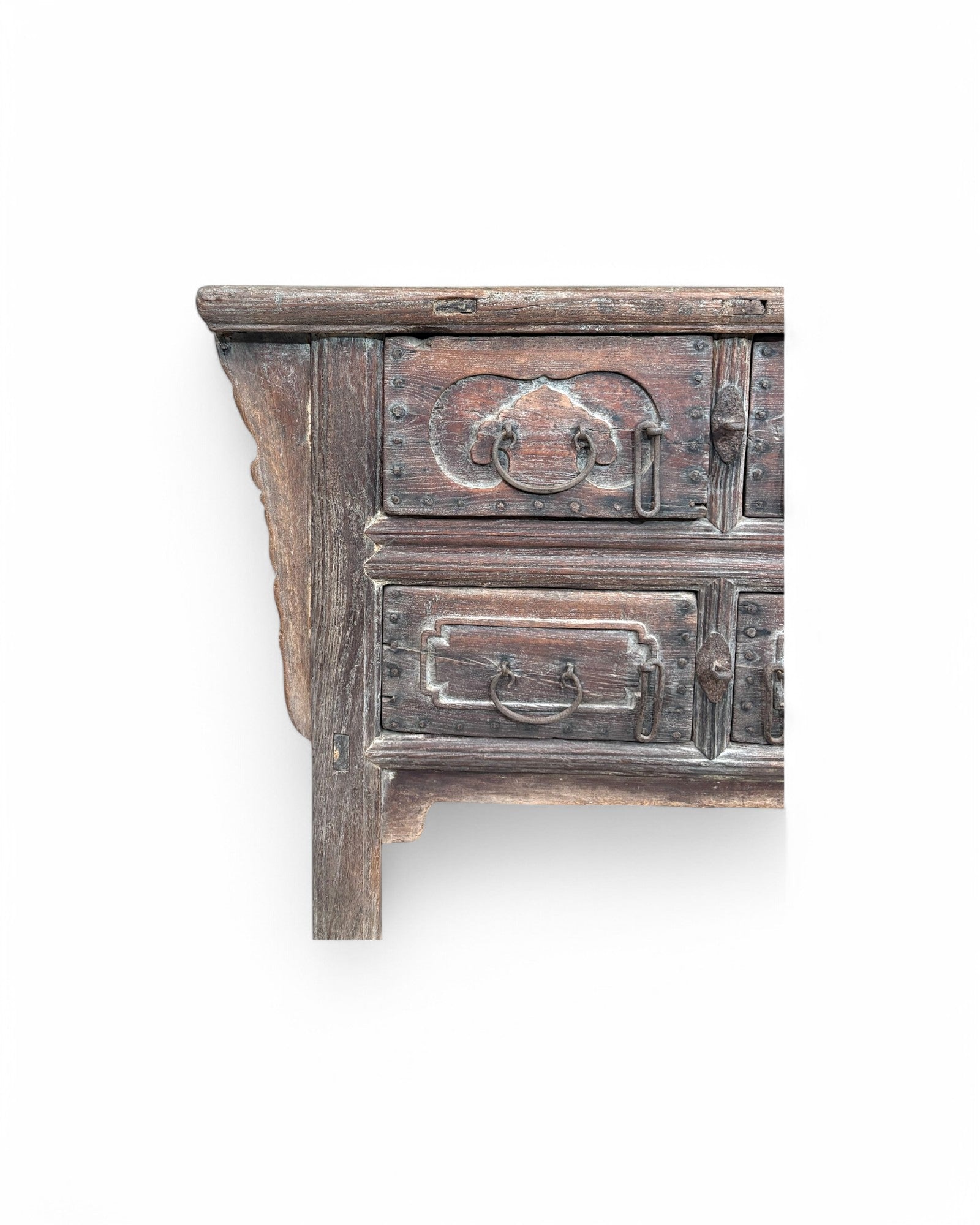 Antique Shanxi Carved Rustic Elm Temple Sideboard