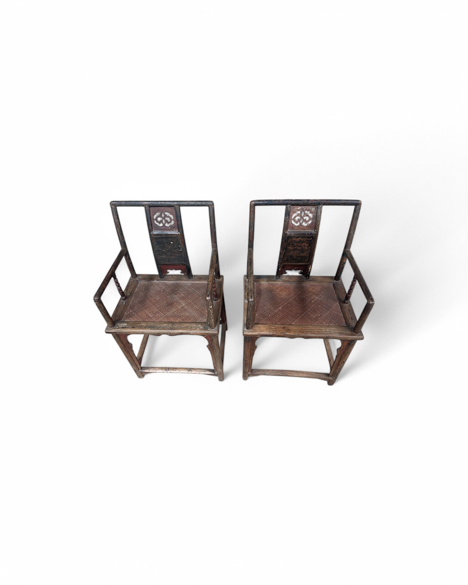 Ming Dynasty Elm Wood & Bamboo Matted Armchairs - Set of 2