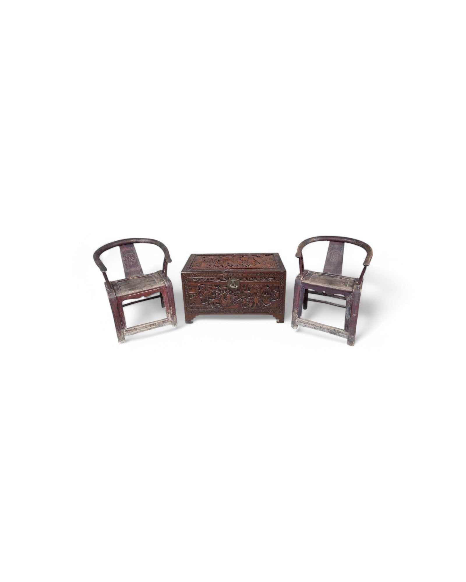 Antique Chinese Ming Horse Shoe Elm Armchairs - Set of 2