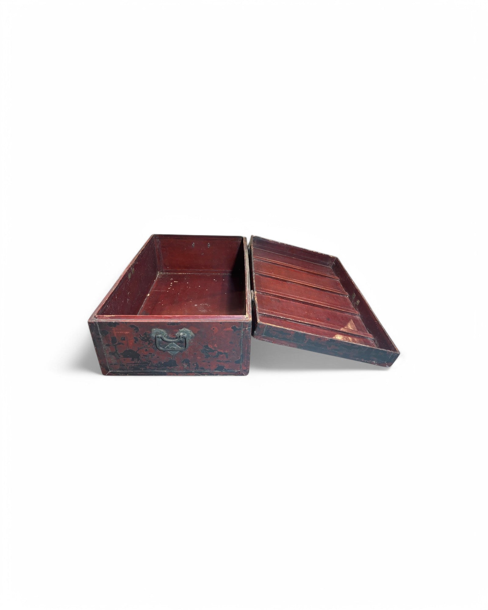 Mid Qing Dynasty Red Leather Wrapped Shanxi Storage Chest