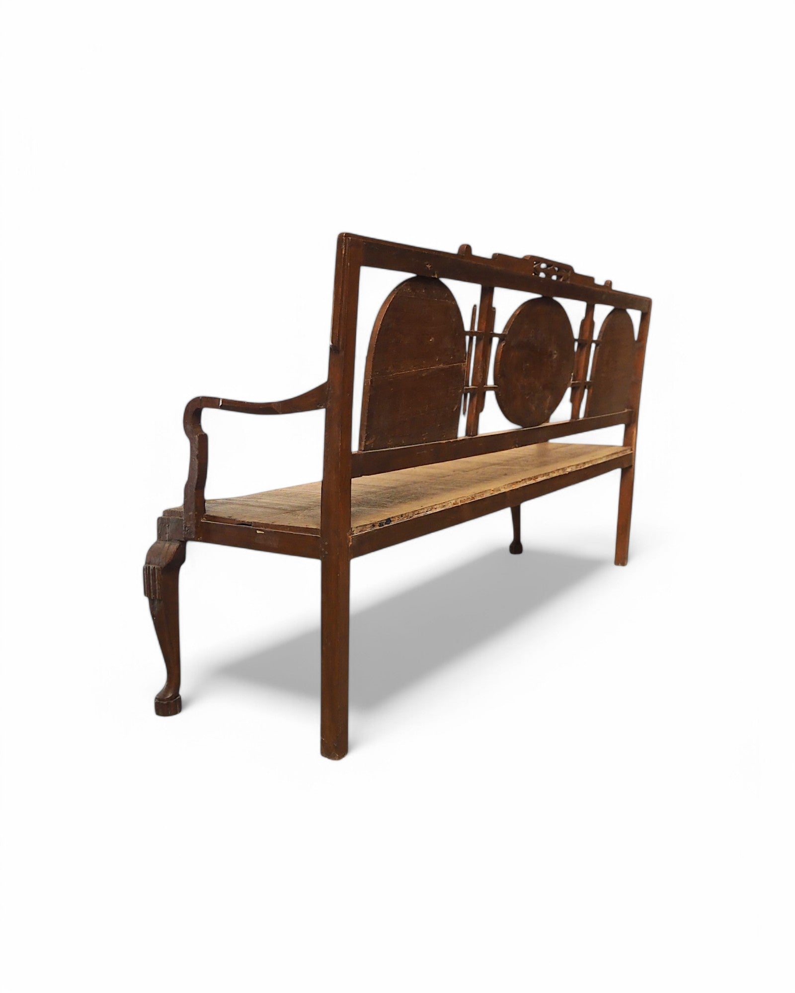 1920s Colonial Carved Emblem Teak Bench - Surround Living - 7