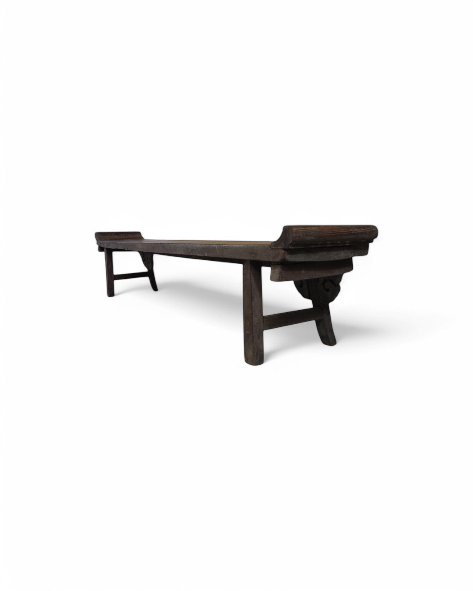 1750s Low Elm Maroon Chinese Ornametal Bench